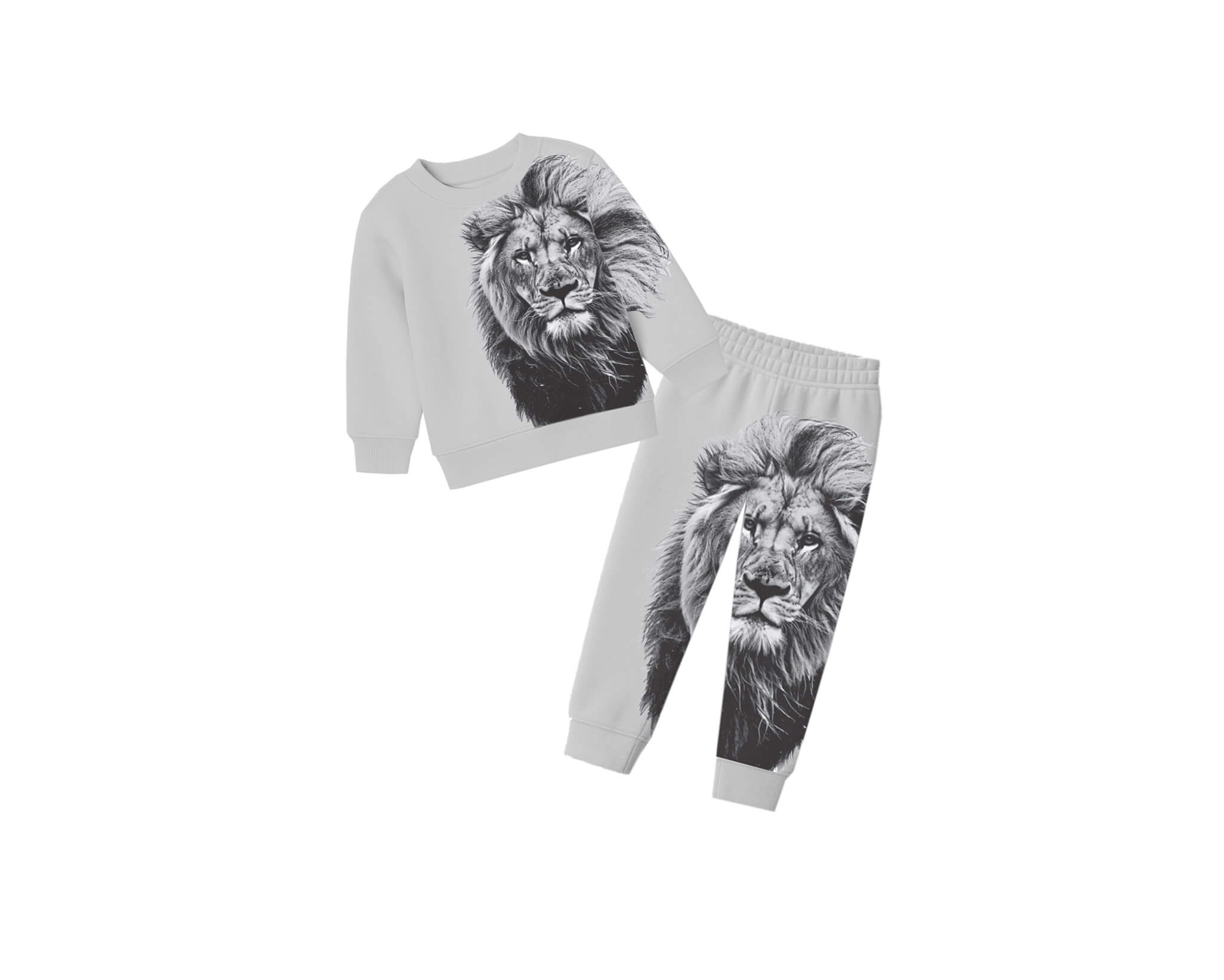 Grey Wild Lion Fleece Tracksuit -Light Grey