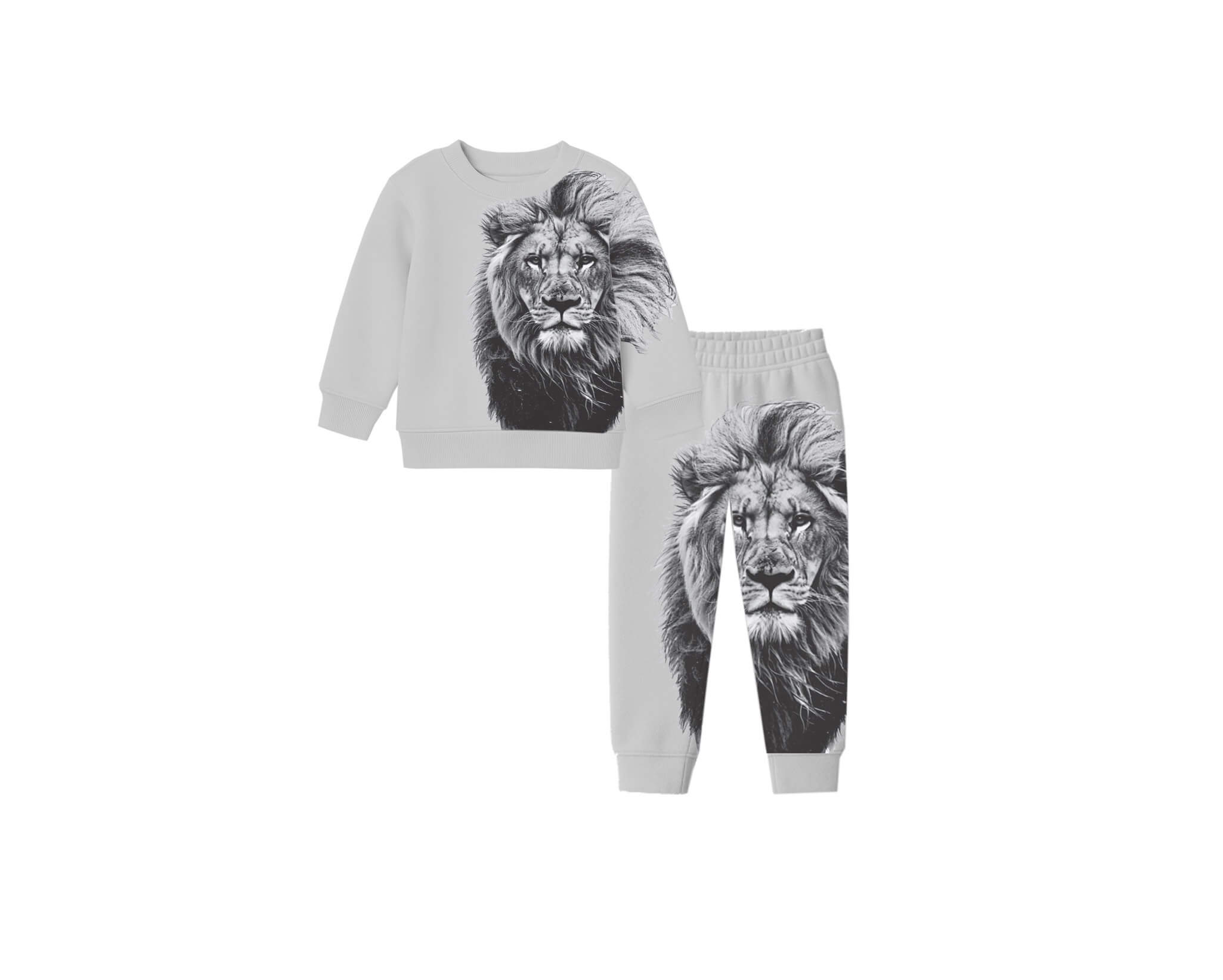 Grey Wild Lion Fleece Tracksuit -Light Grey