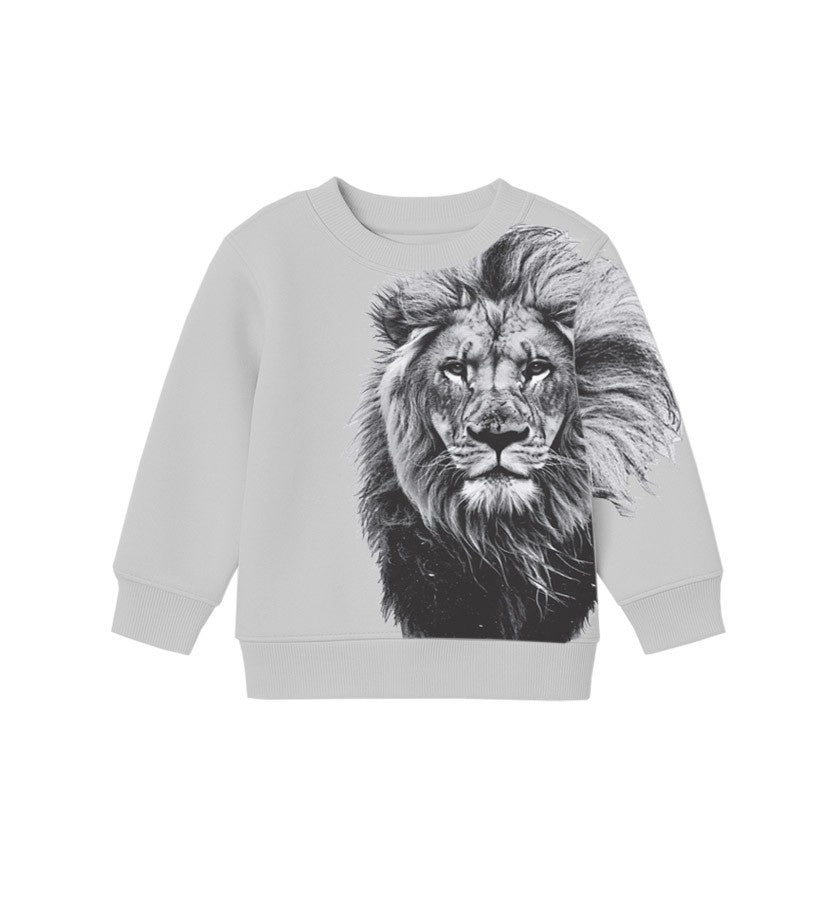 Grey Wild Lion Fleece Sweatshirt Light -Grey