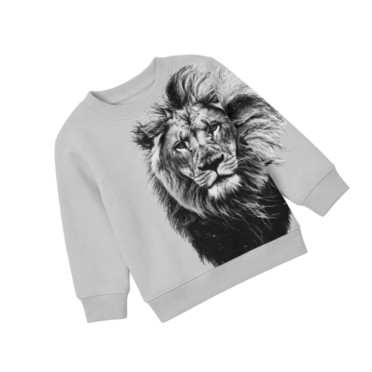 Grey Wild Lion Fleece Swirt-Shirt-Light Grey 