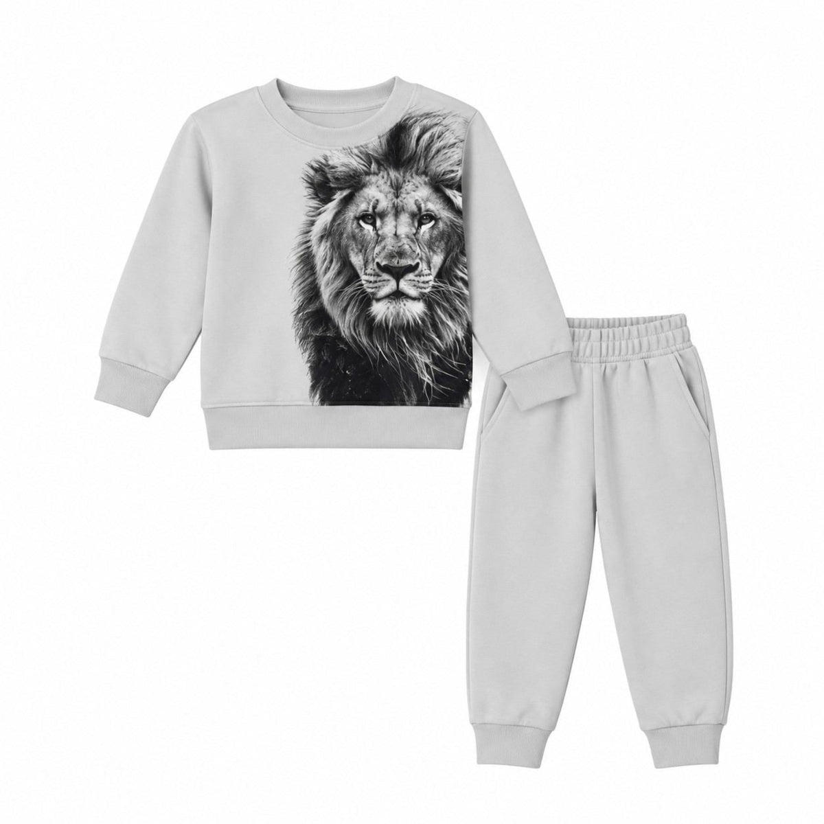 Grey Wild Lion Fleece Tracksuit -Light Grey
