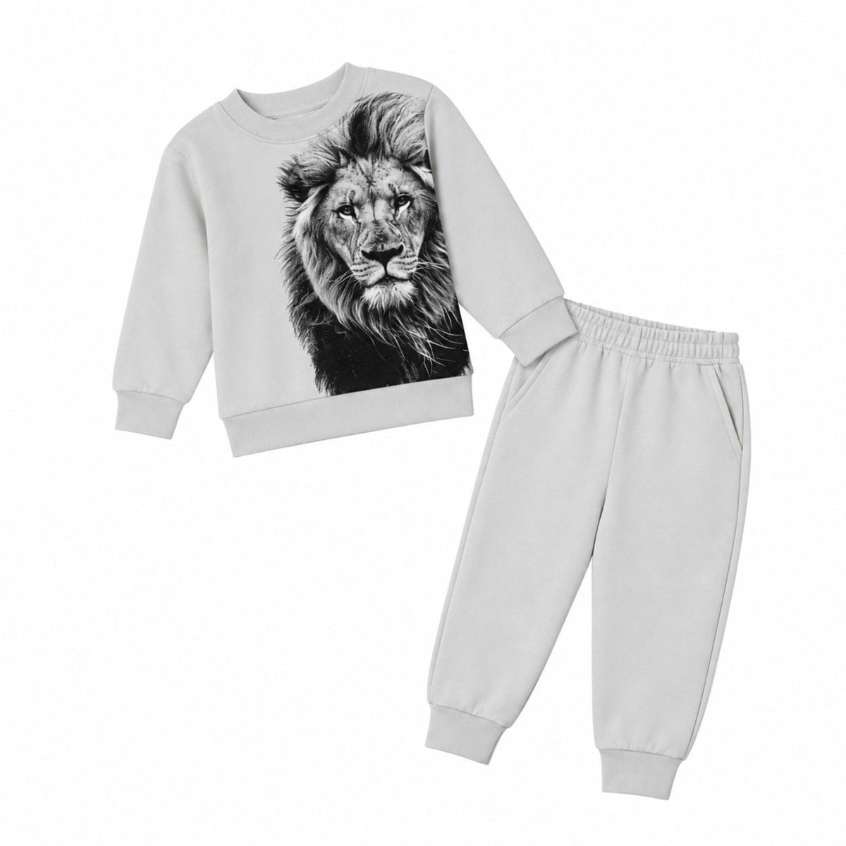 Grey Wild Lion Fleece Tracksuit -Light Grey