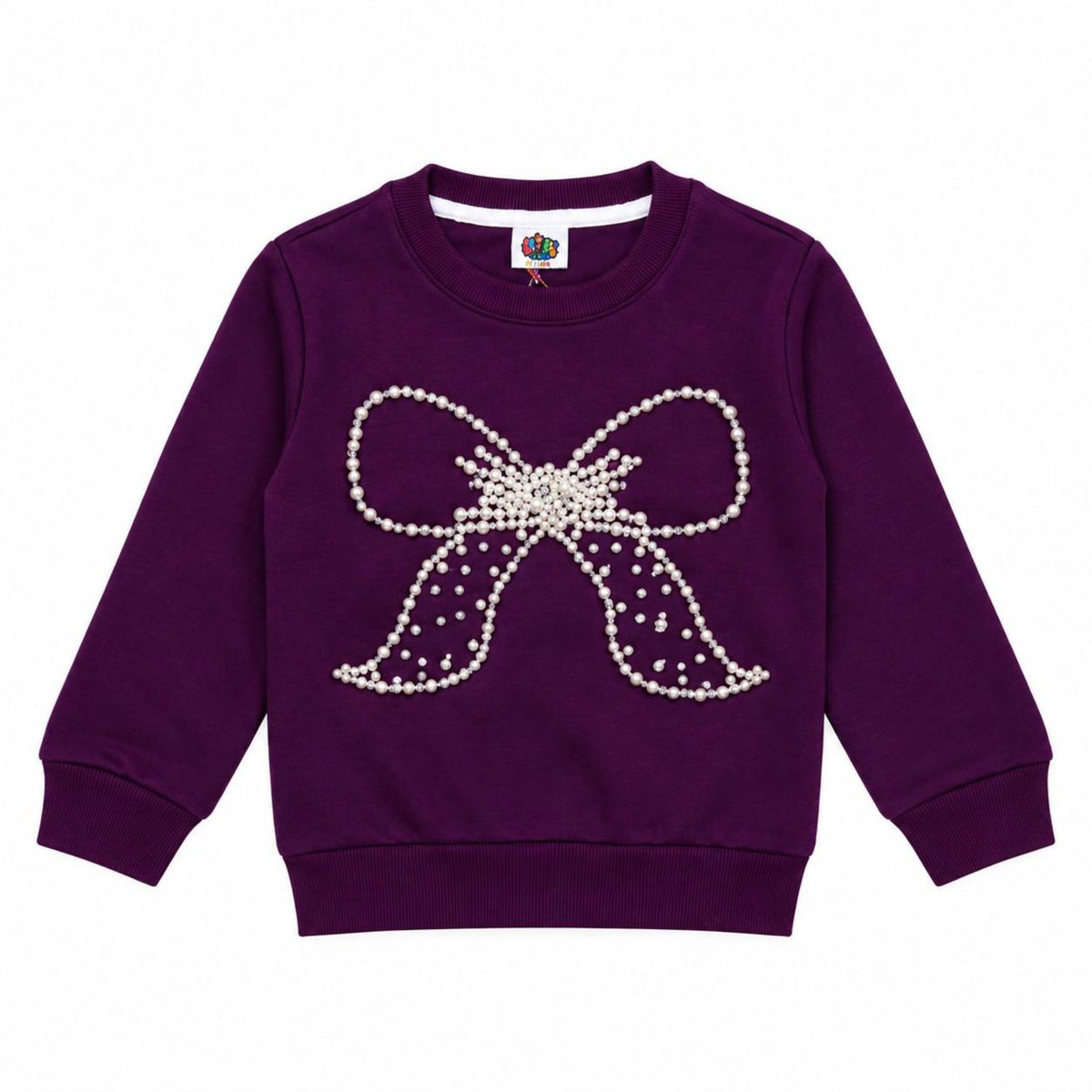 Hand Made Bow Pearls Fleece Sweat Shirt -  Maganta