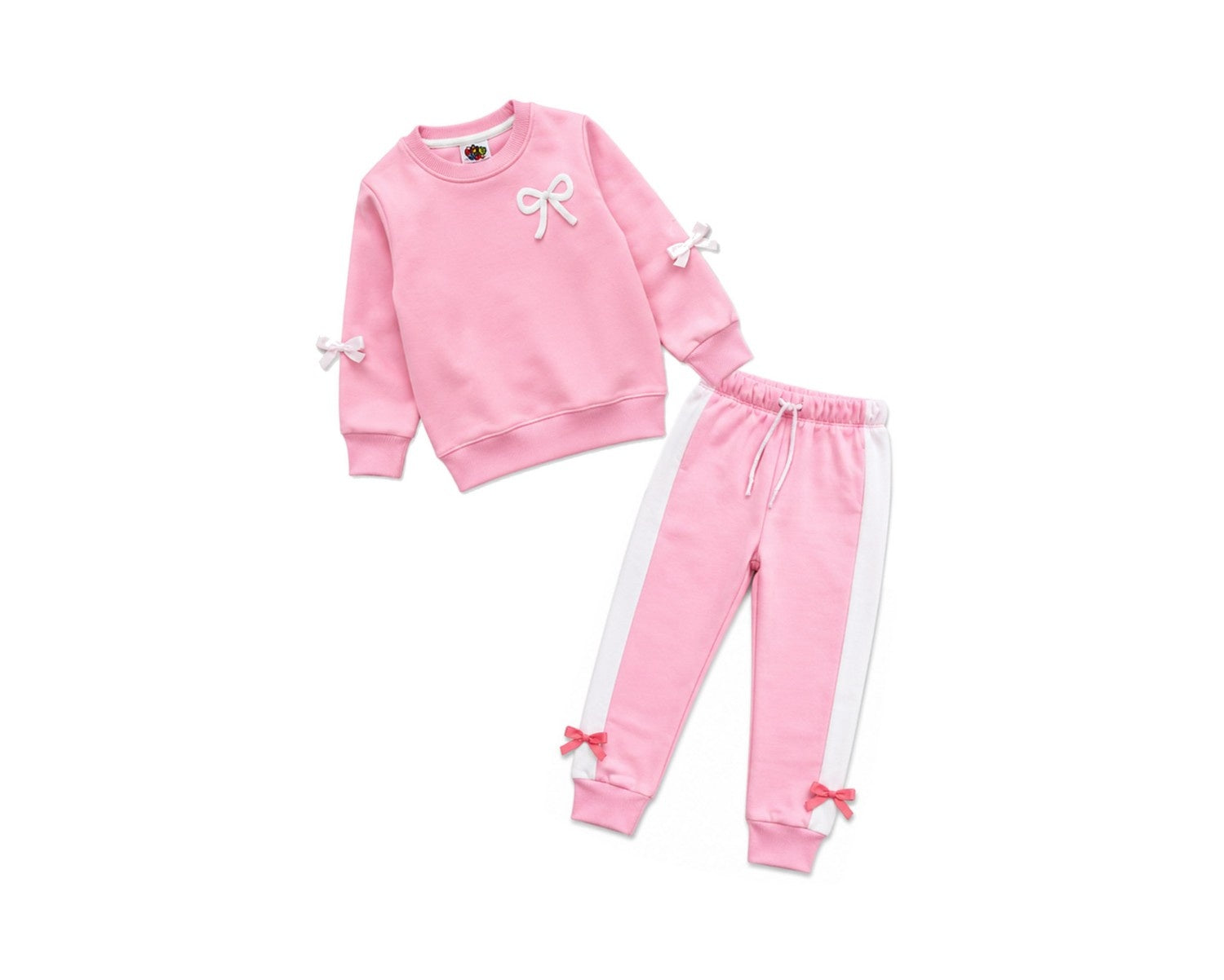 Hand Made Girl Bow Fleece Tracksuit - Baby Pink-1