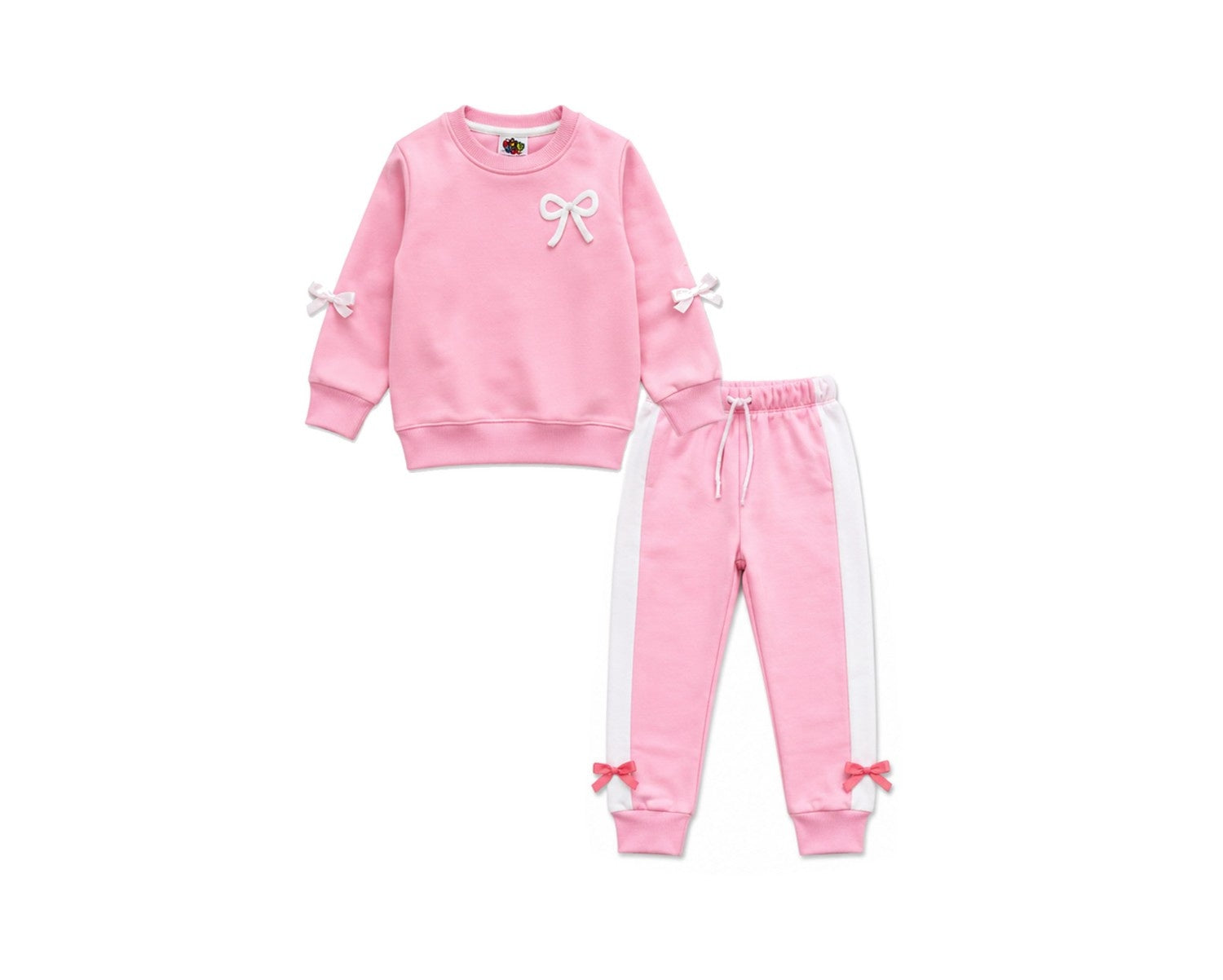 Hand Made Girl Bow Fleece Tracksuit - Baby Pink