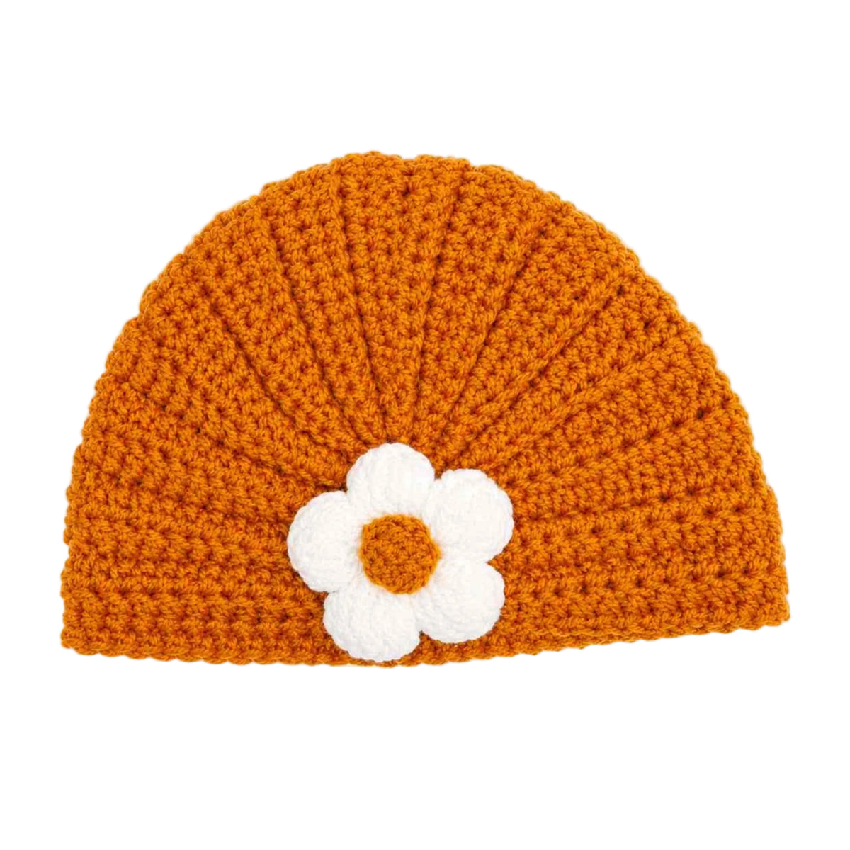 Hand Made White Sun Flower wool Cap - Mustered  