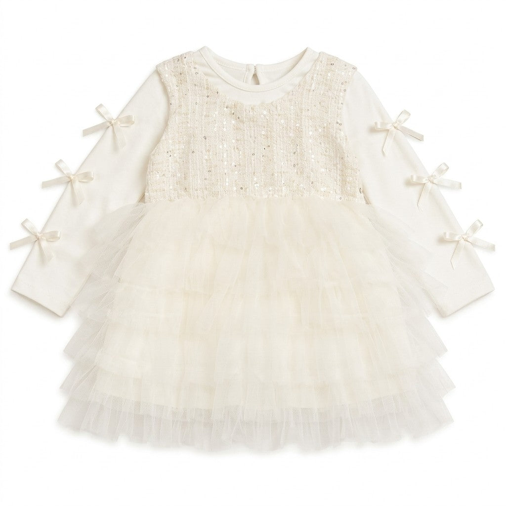 Handmade Bow Work Frock - White