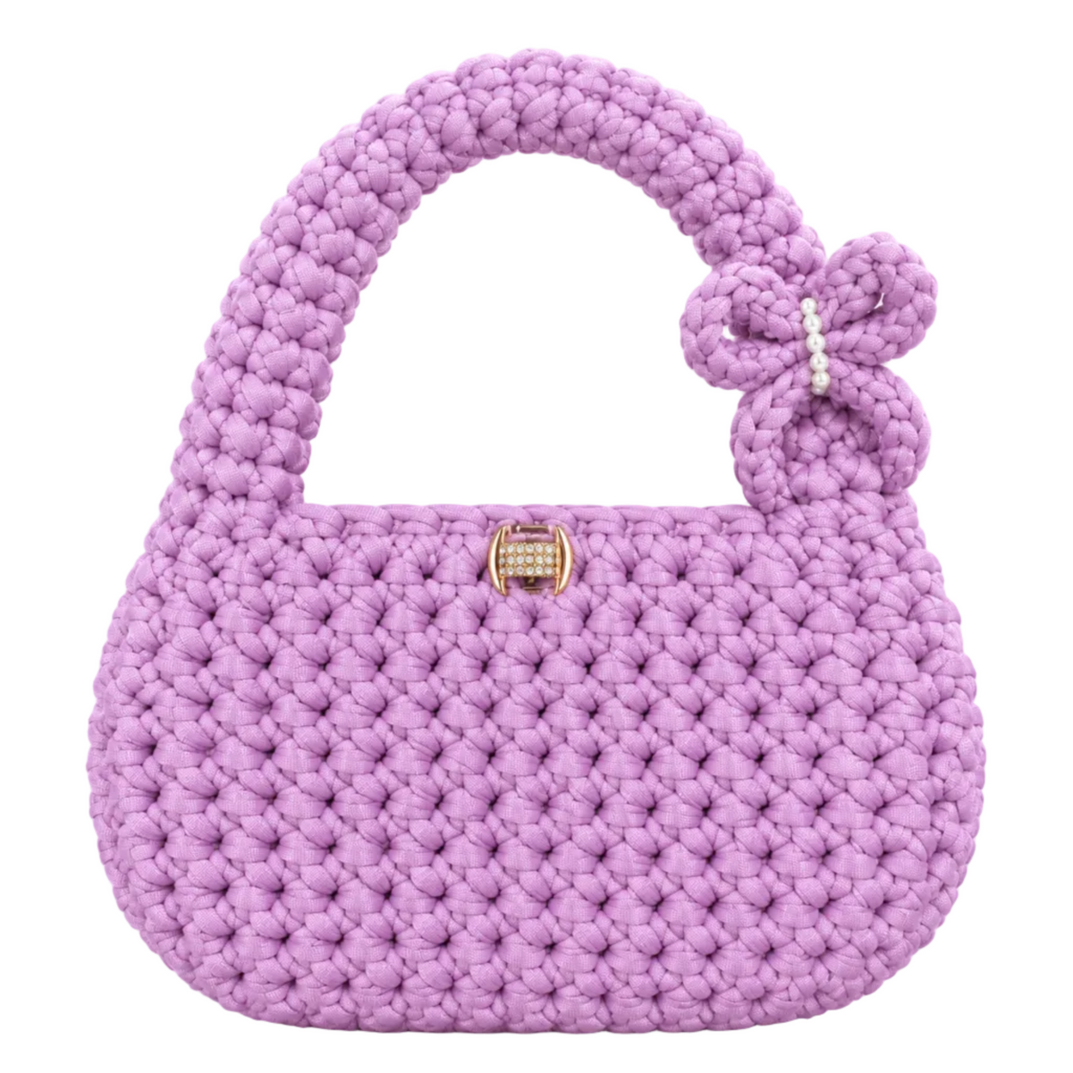 Handmade Lavender Crochet Handbag with Pearl Detail-Lavelle Bloom