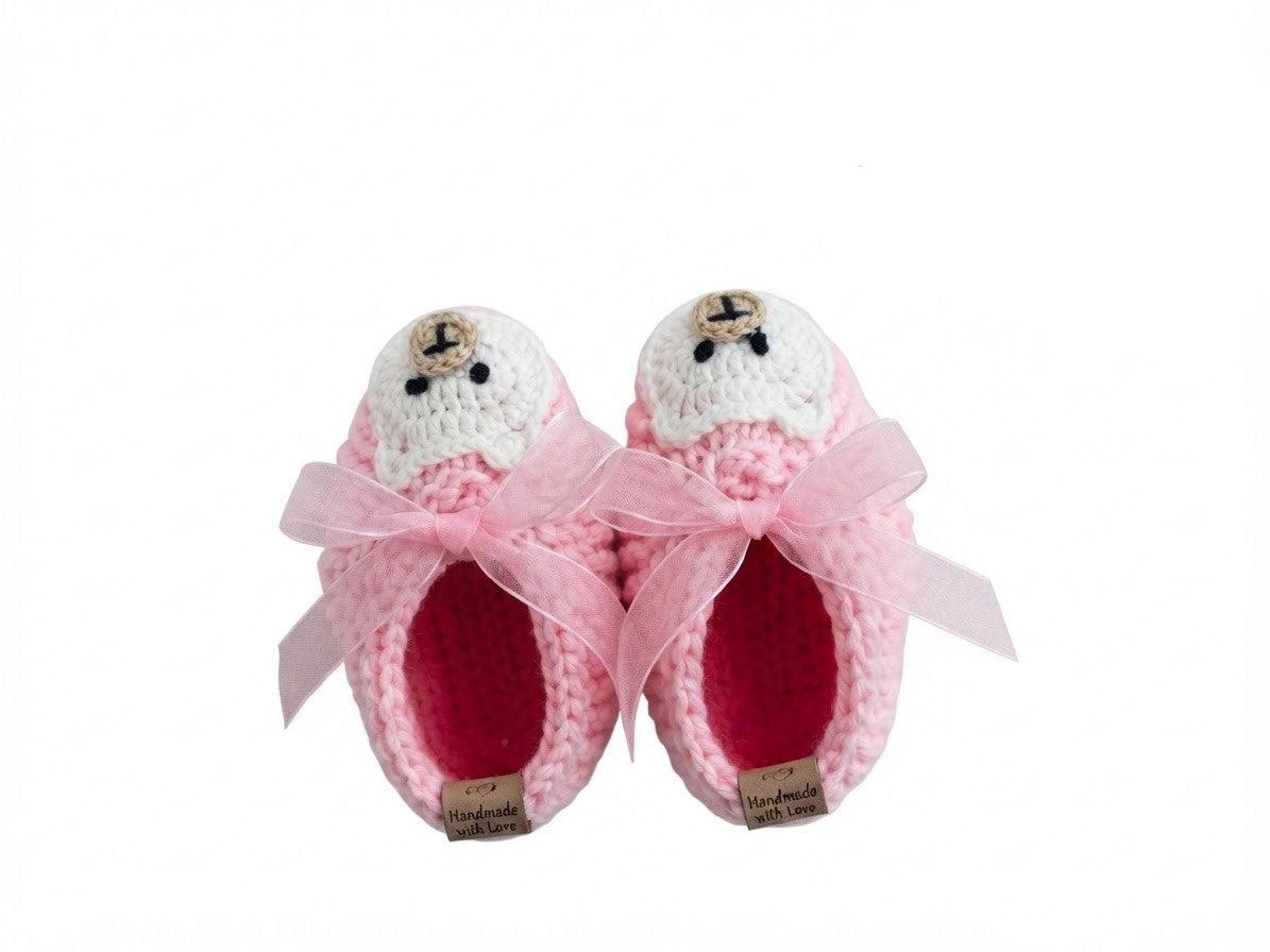 Handmade Pink Teddy Knit Baby Booties