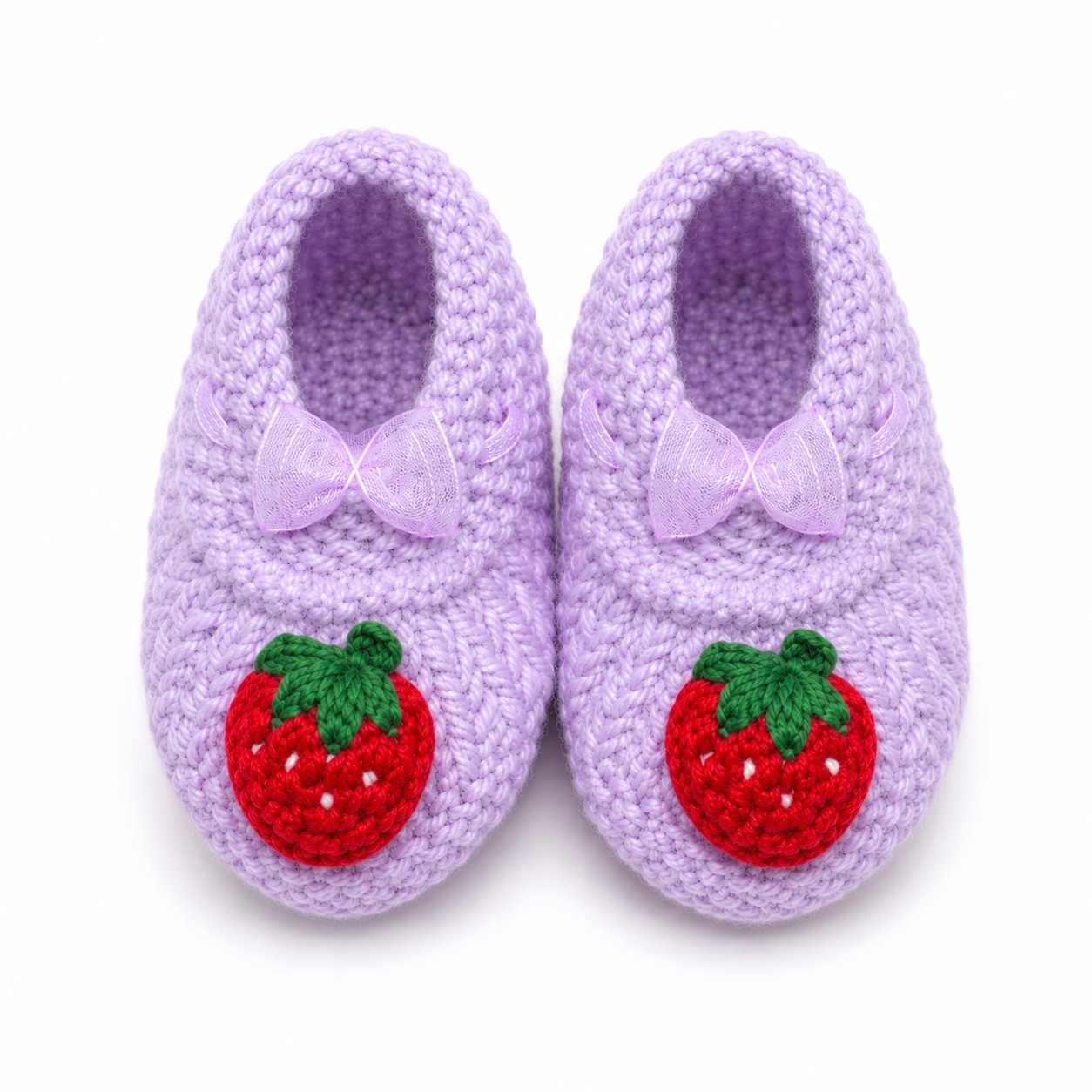 Handmade Red Strawberry Booties - Soft Purple