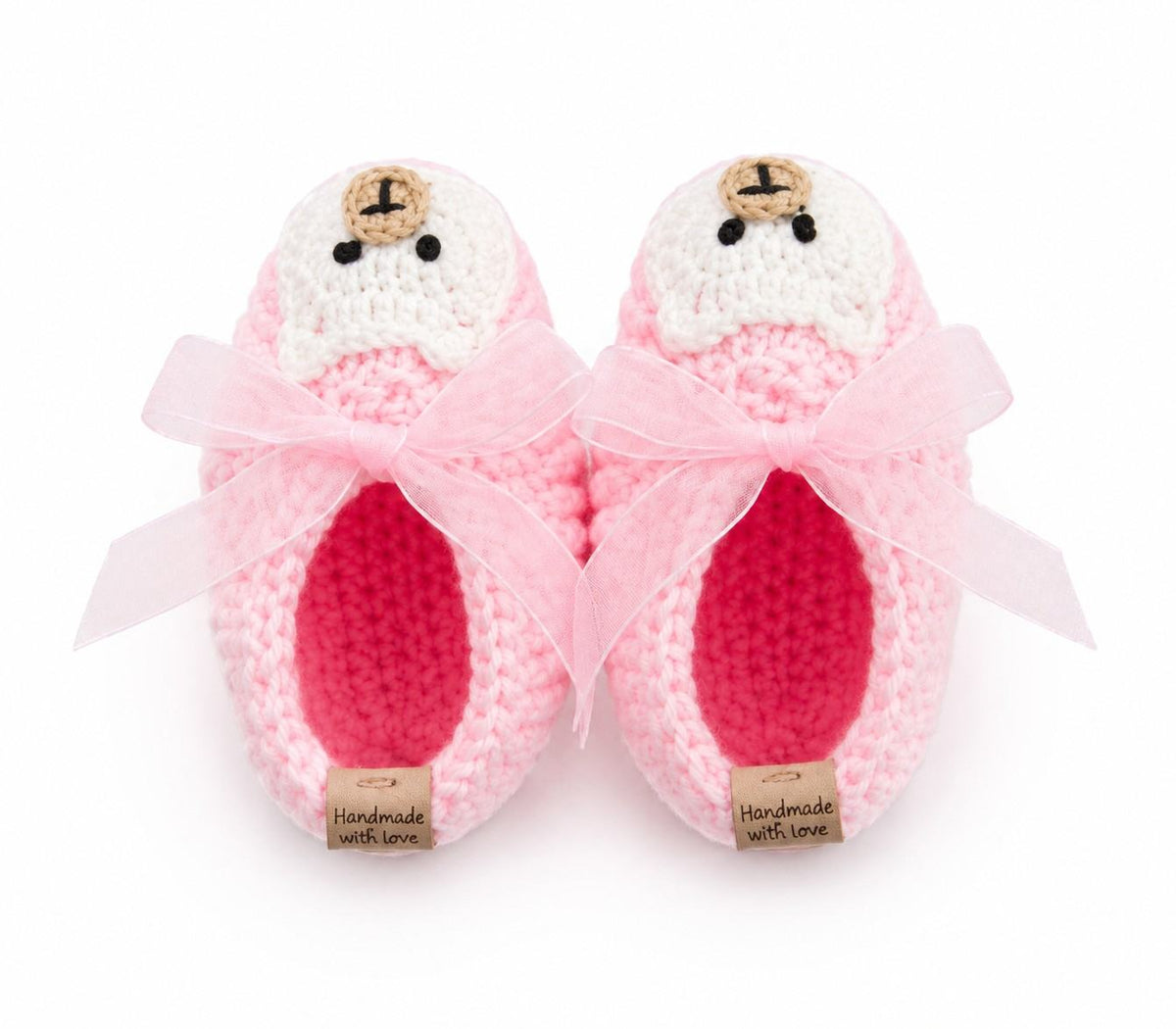 Handmade Teddy Knit Baby Booties - Baby Pink