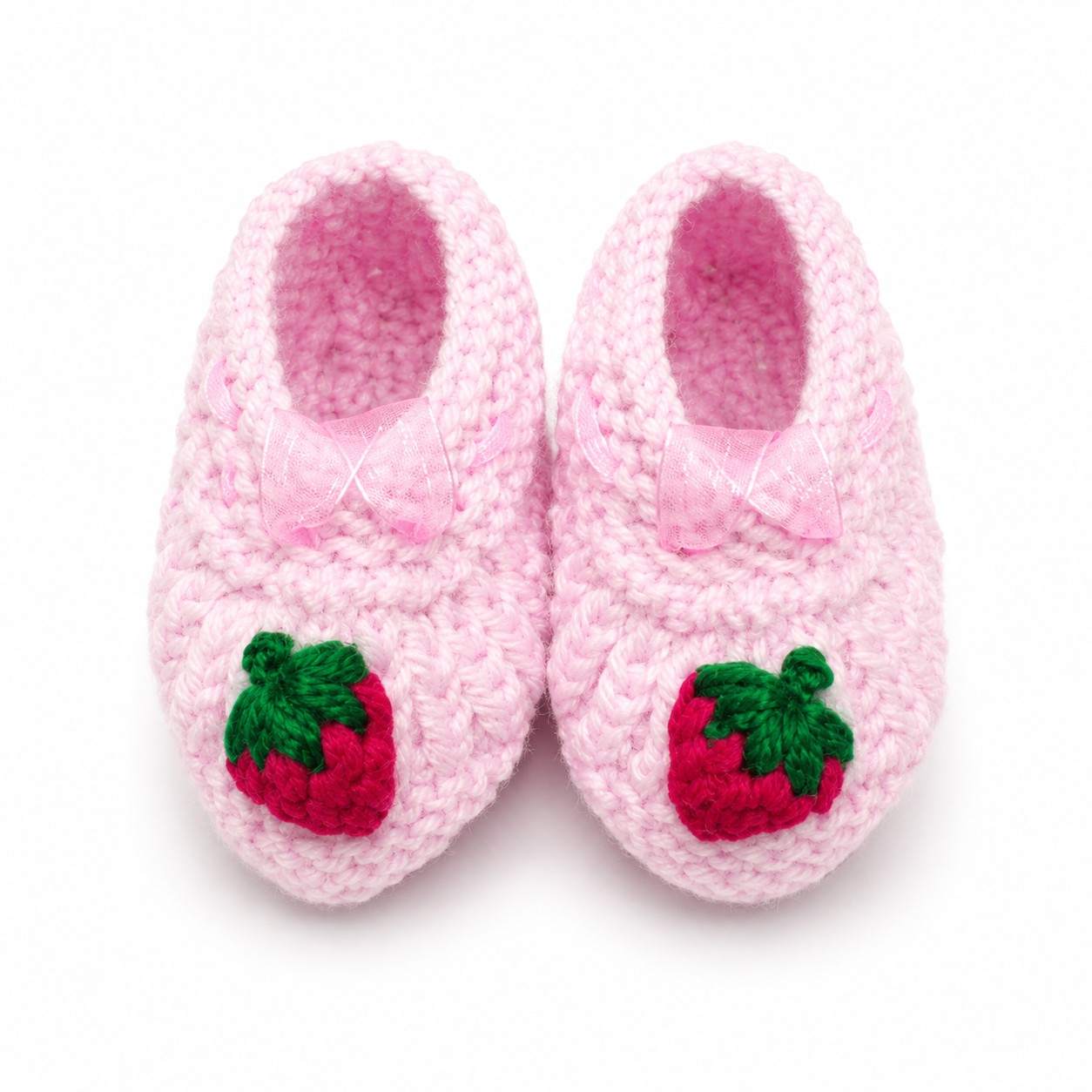 Handmade white Strawberry Baby Booties - Baby Pink