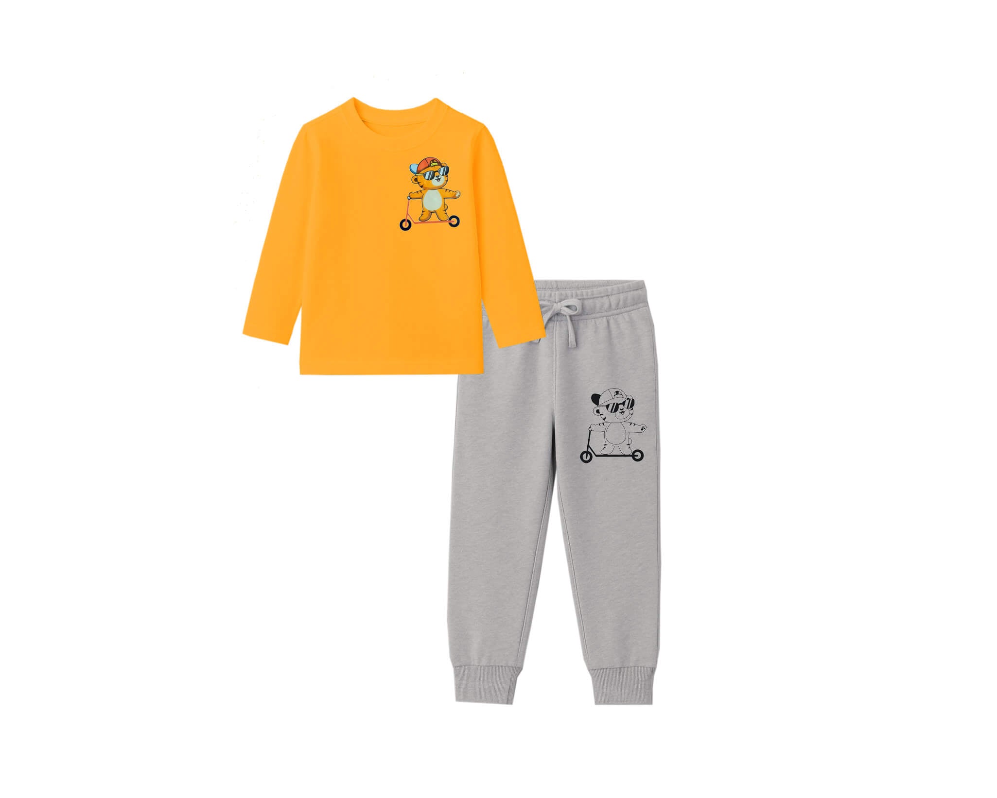 Handsome Bear Cotton Jercey Full Sleeves Tee & Trouser -Mustard & Heather Grey