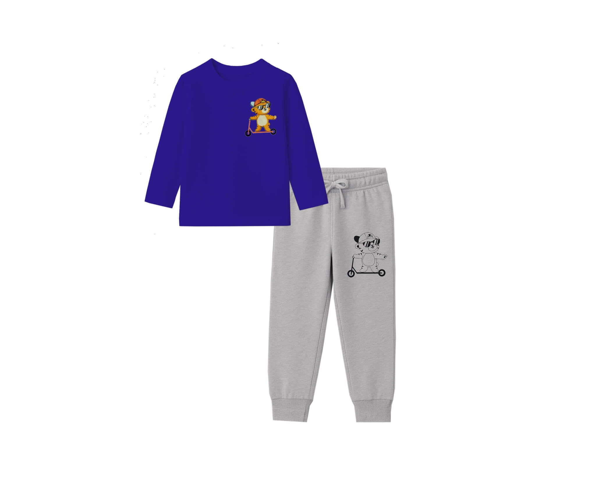 Handsome Bear Cotton Jercey Full Sleeves Tee & Trouser -Royal Blue & Heather Grey