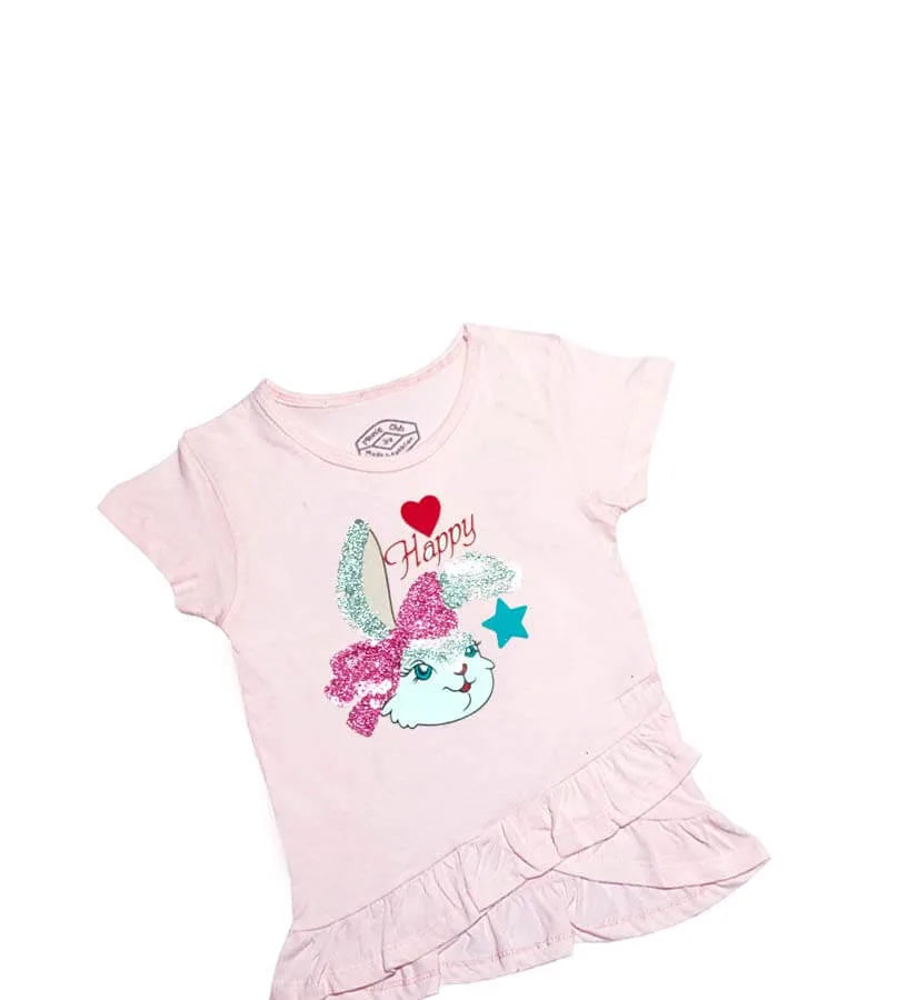 Happy Bunny Heart Sequence Tee shirt - Baby Pink