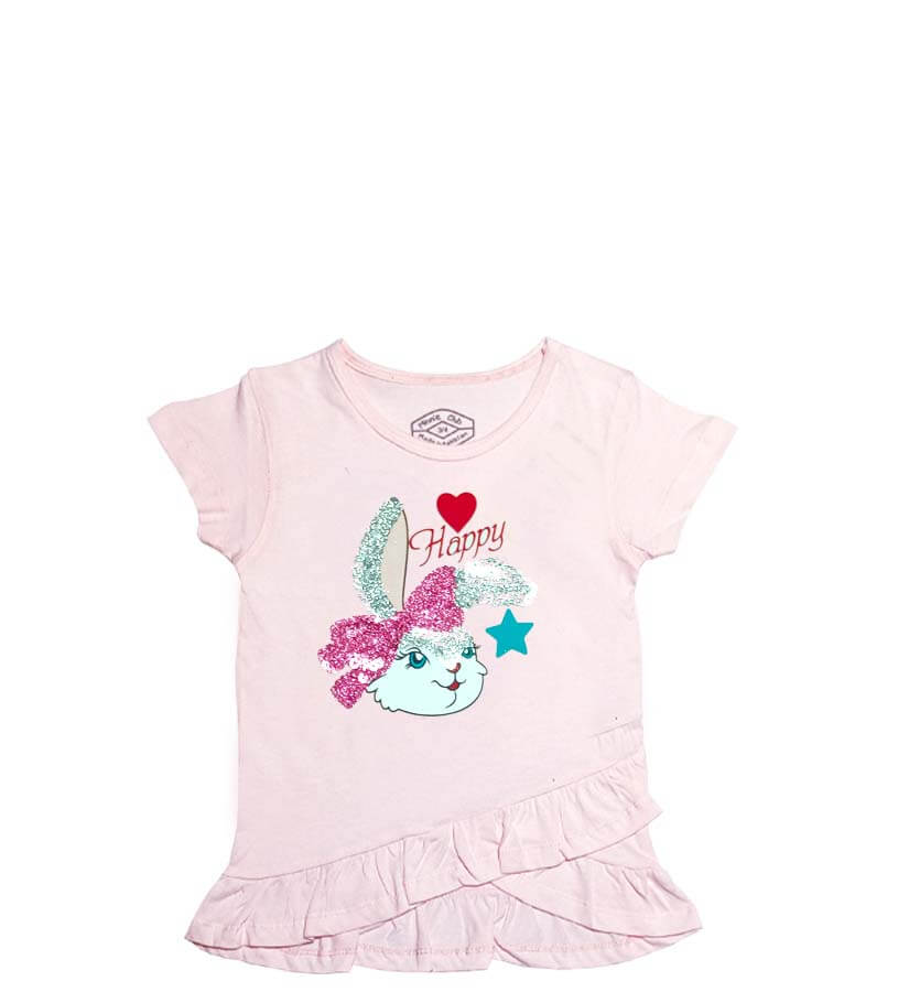 Happy Bunny Heart Sequence Tee shirt - Baby Pink