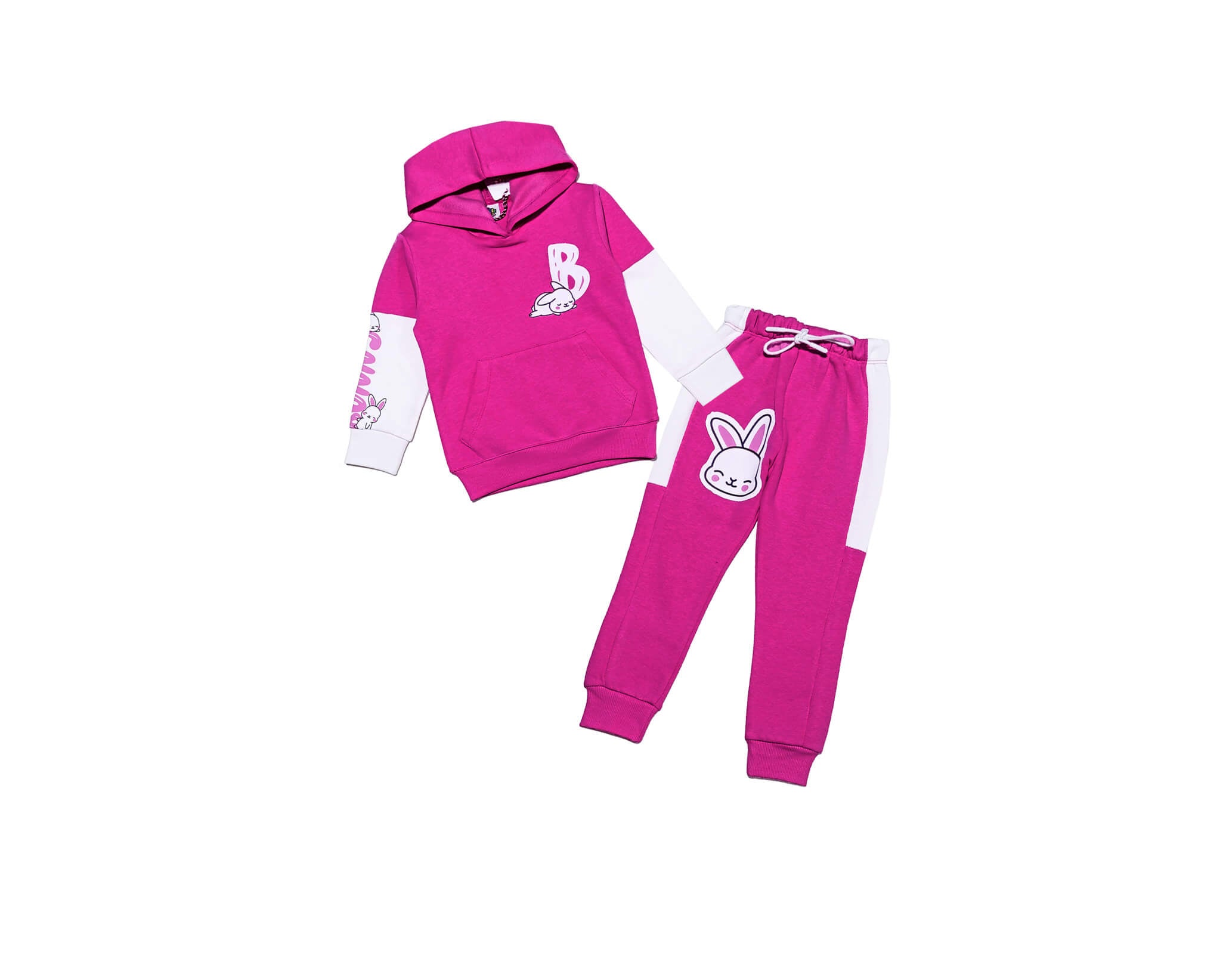 Happy Bunny Penal Fleece Hoodie Tracksuit - Shocking Pink &amp; White