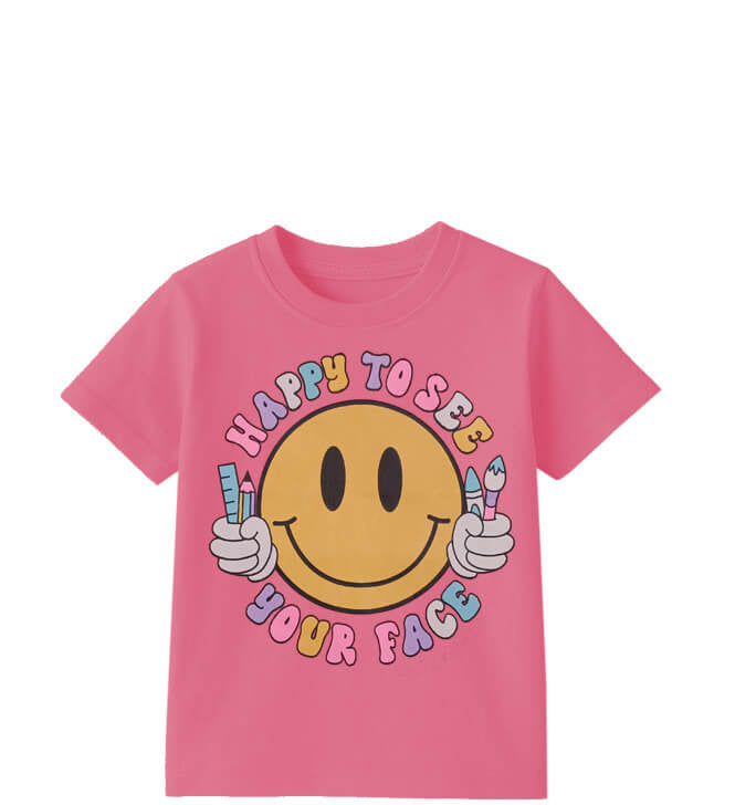 Happy Emoji Face Tee Shirt-Pink