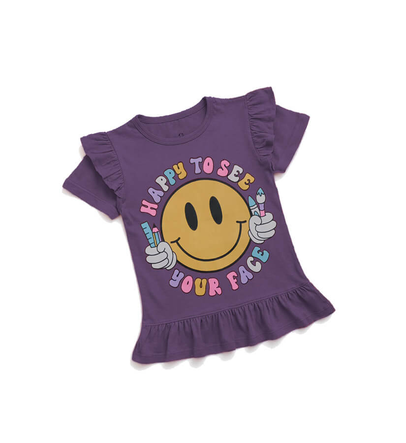Happy Emoji Face Tee Shirt- Purple