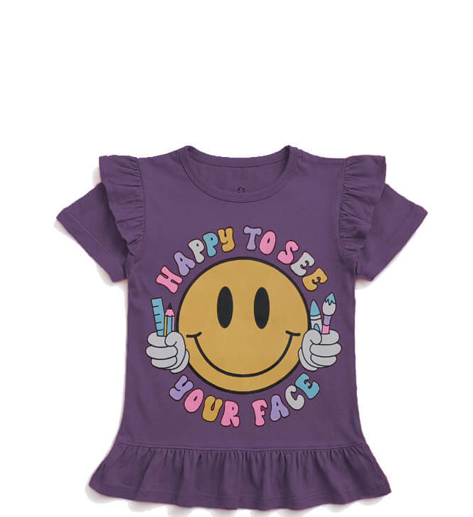 Happy Emoji Face Tee Shirt- Purple