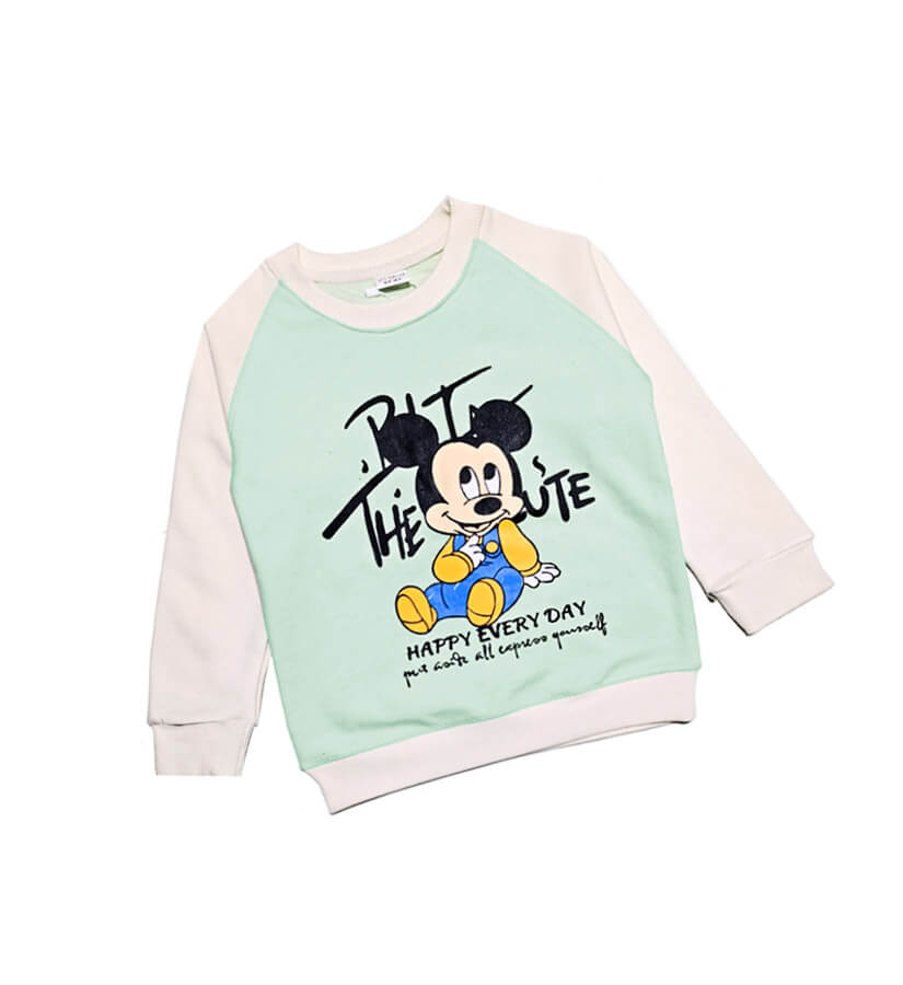 Happy Every Day Raglon Sleeves Fleece Sweatshirt - Off White &amp; Sea Green
