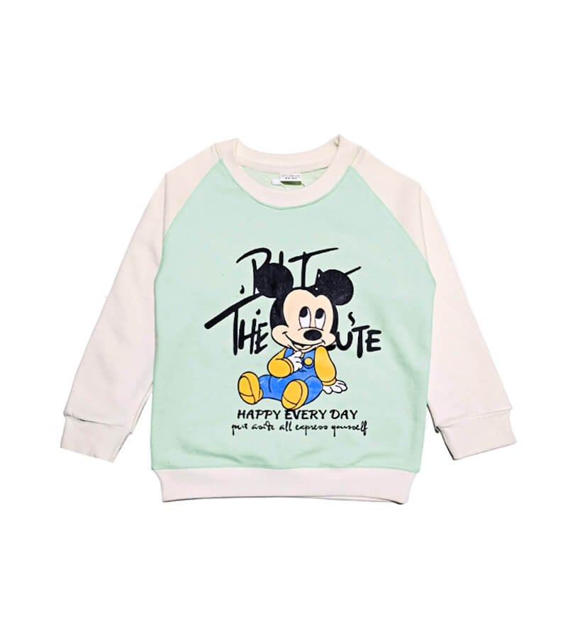 Happy Every Day Raglon Sleeves Fleece Sweatshirt - Off White &amp; Sea Green
