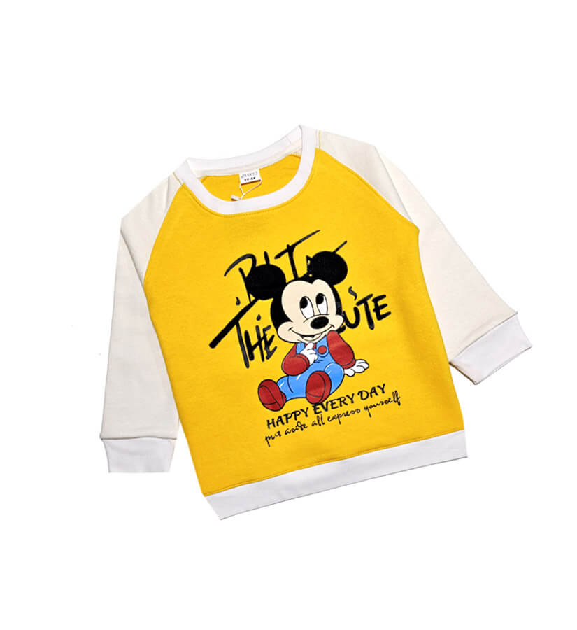Happy Every Day Raglon Sleeves Fleece Sweatshirt - Off White &amp; Yellow