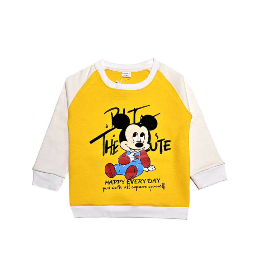 Happy Every Day Raglon Sleeves Fleece Sweatshirt - Off White &amp; Yellow