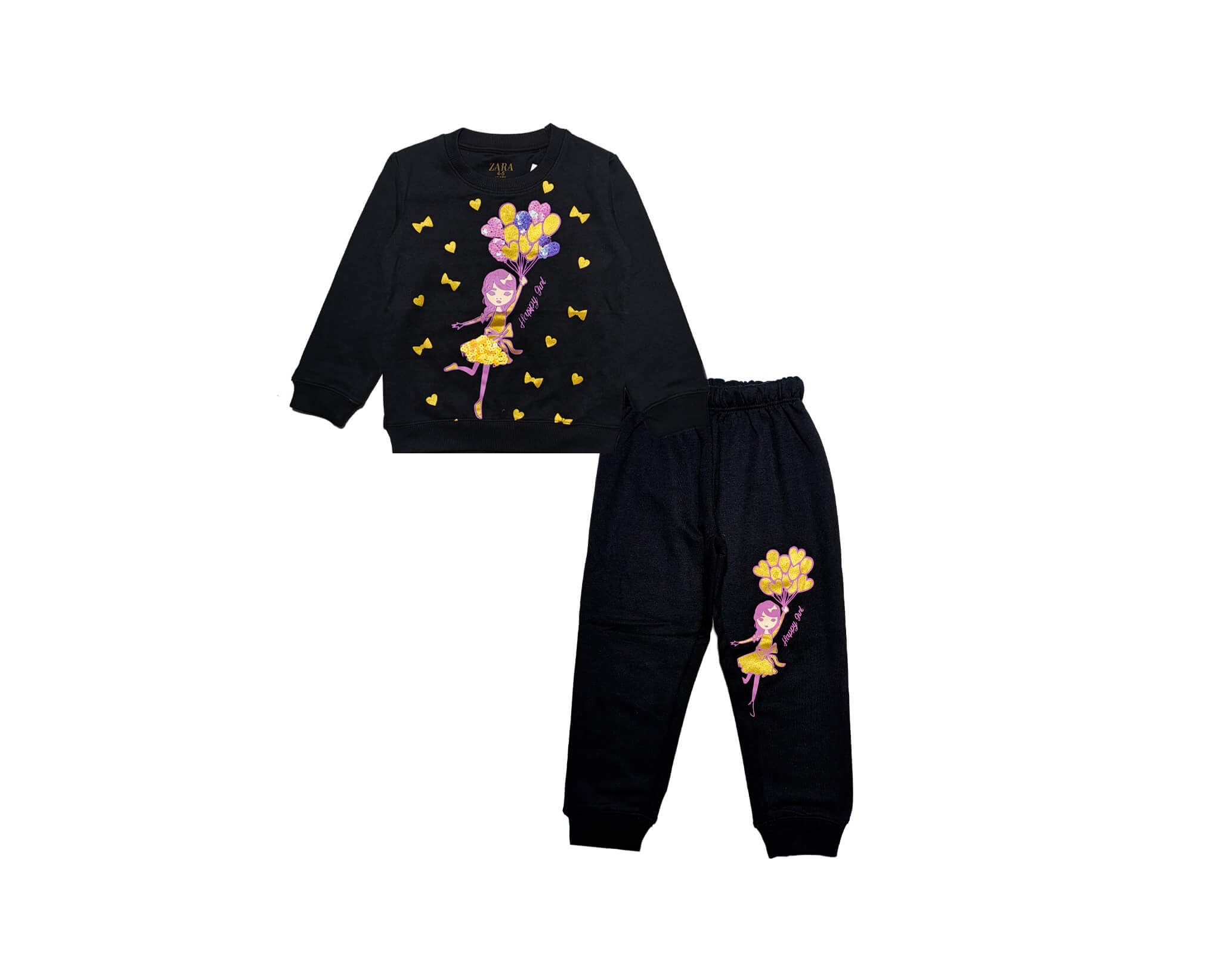 Happy Girls sequin Balloons Fleece Tracksuit - Black