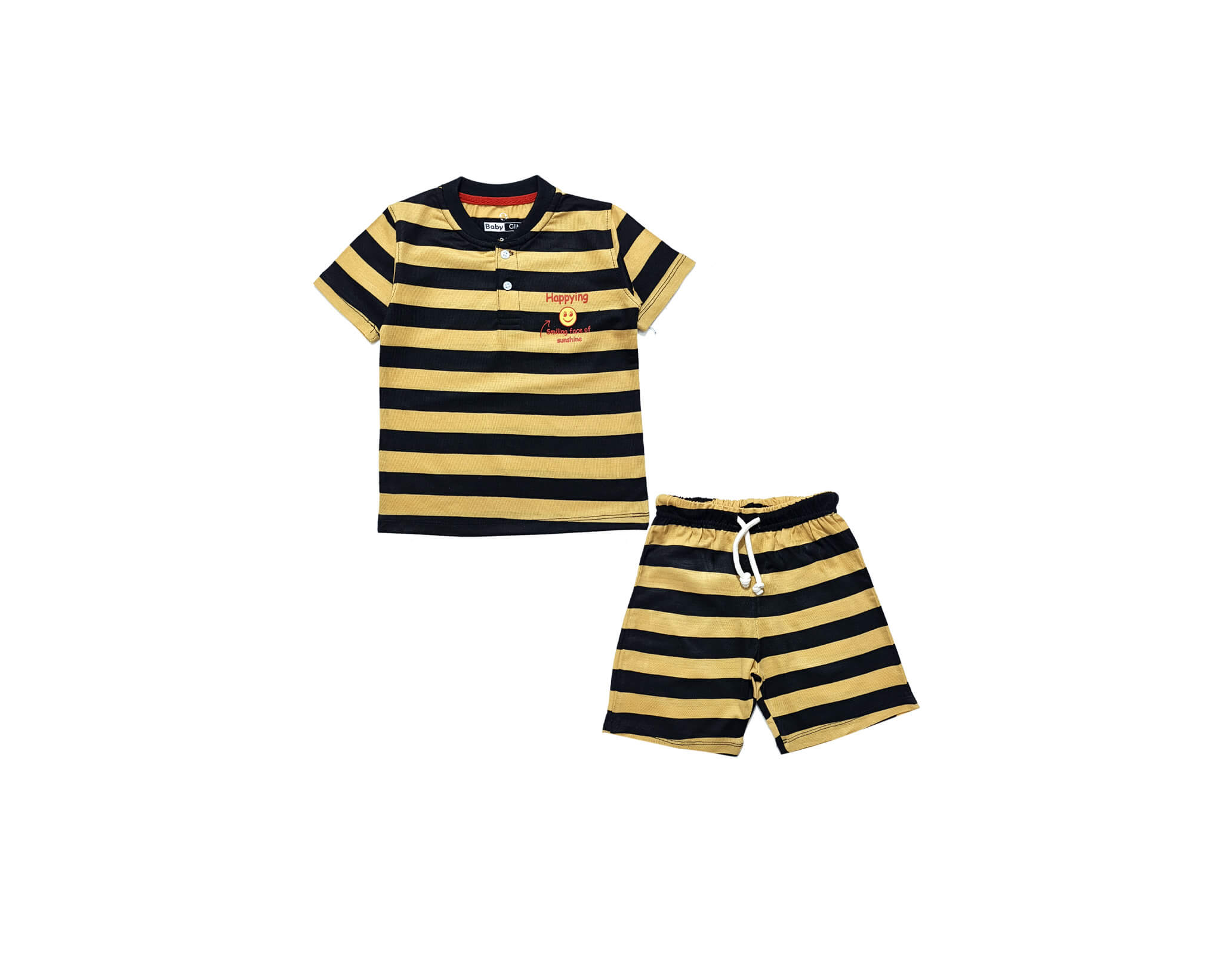 Happy Face Yellow Stripes Tee & Short - Black & Yellow