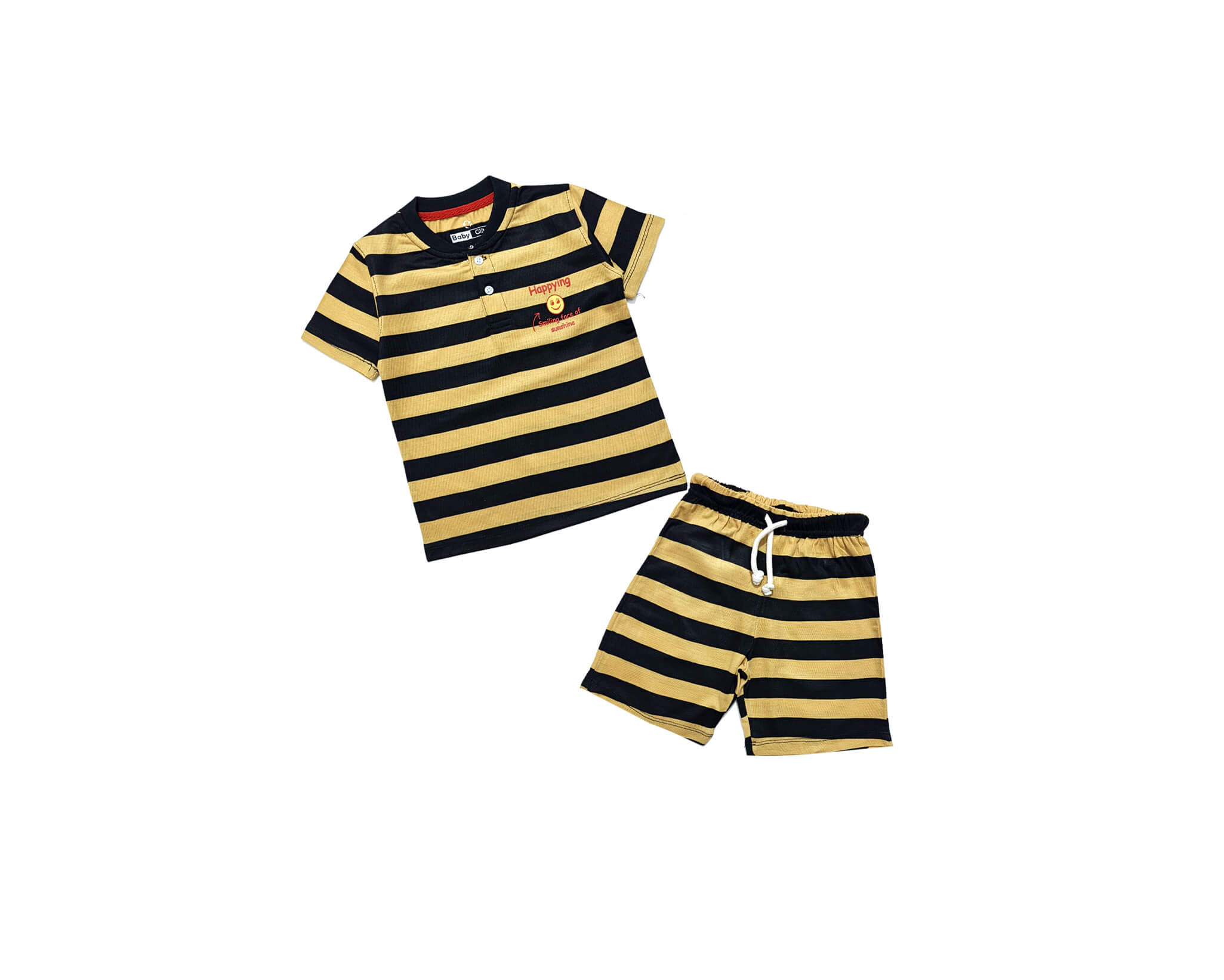 Happy Face Yellow Stripes Tee & Short - Black & Yellow