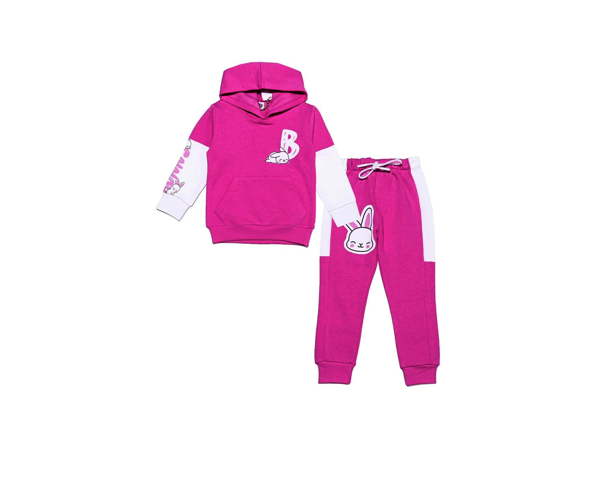 Happy Bunny Penal Fleece Hoodie Tracksuit - Shocking Pink & White