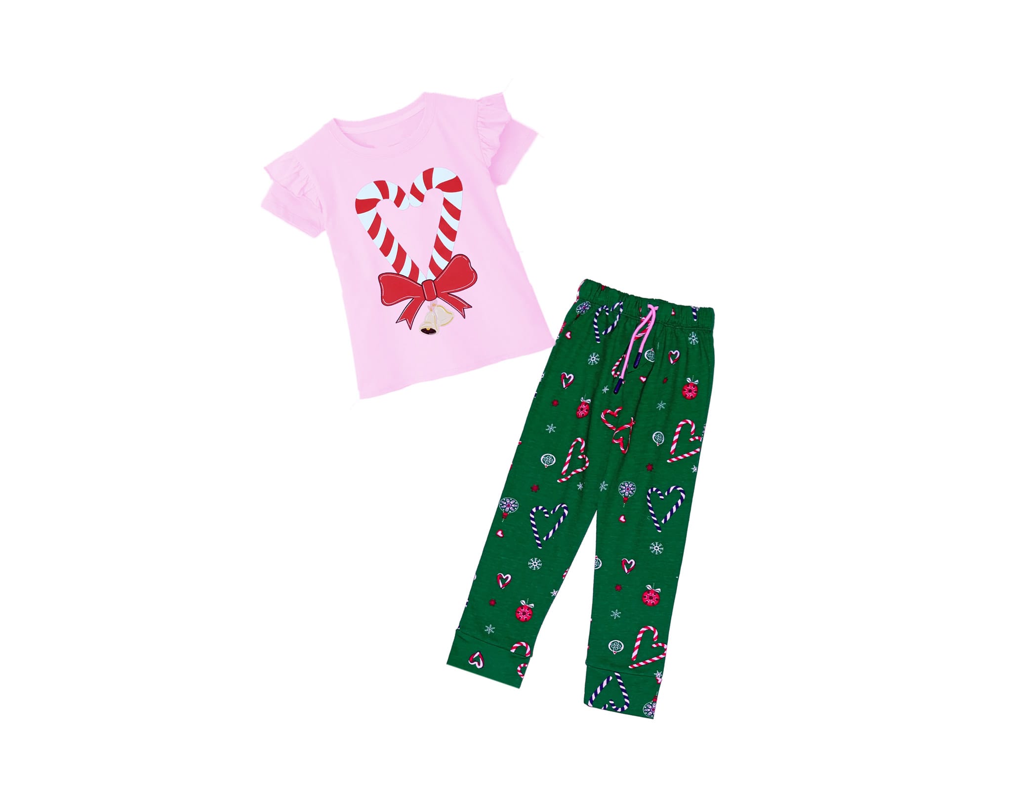 Heart Knot Bow Tee &amp; Trouser - Baby Pink &amp; Green