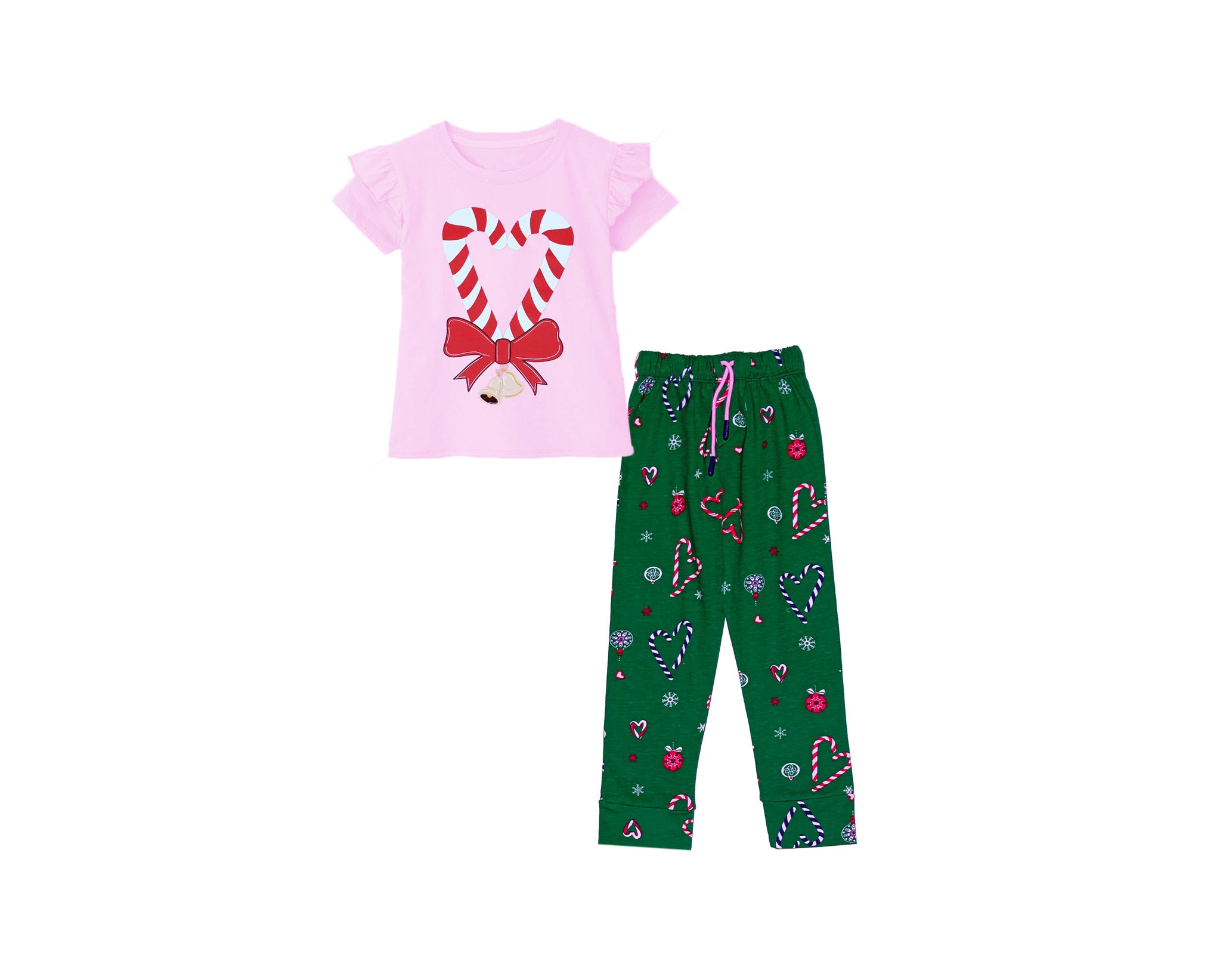 Heart Knot Bow Tee &amp; Trouser - Baby Pink &amp; Green