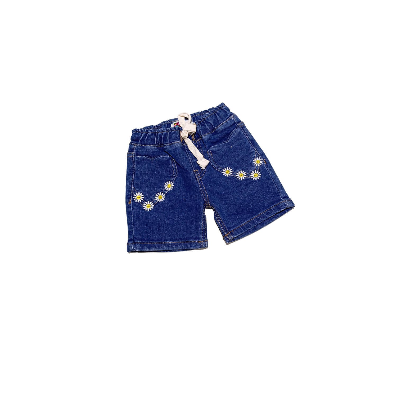 Heart Pocket Shape Sunflowers Denim Shorts - Dark Blue