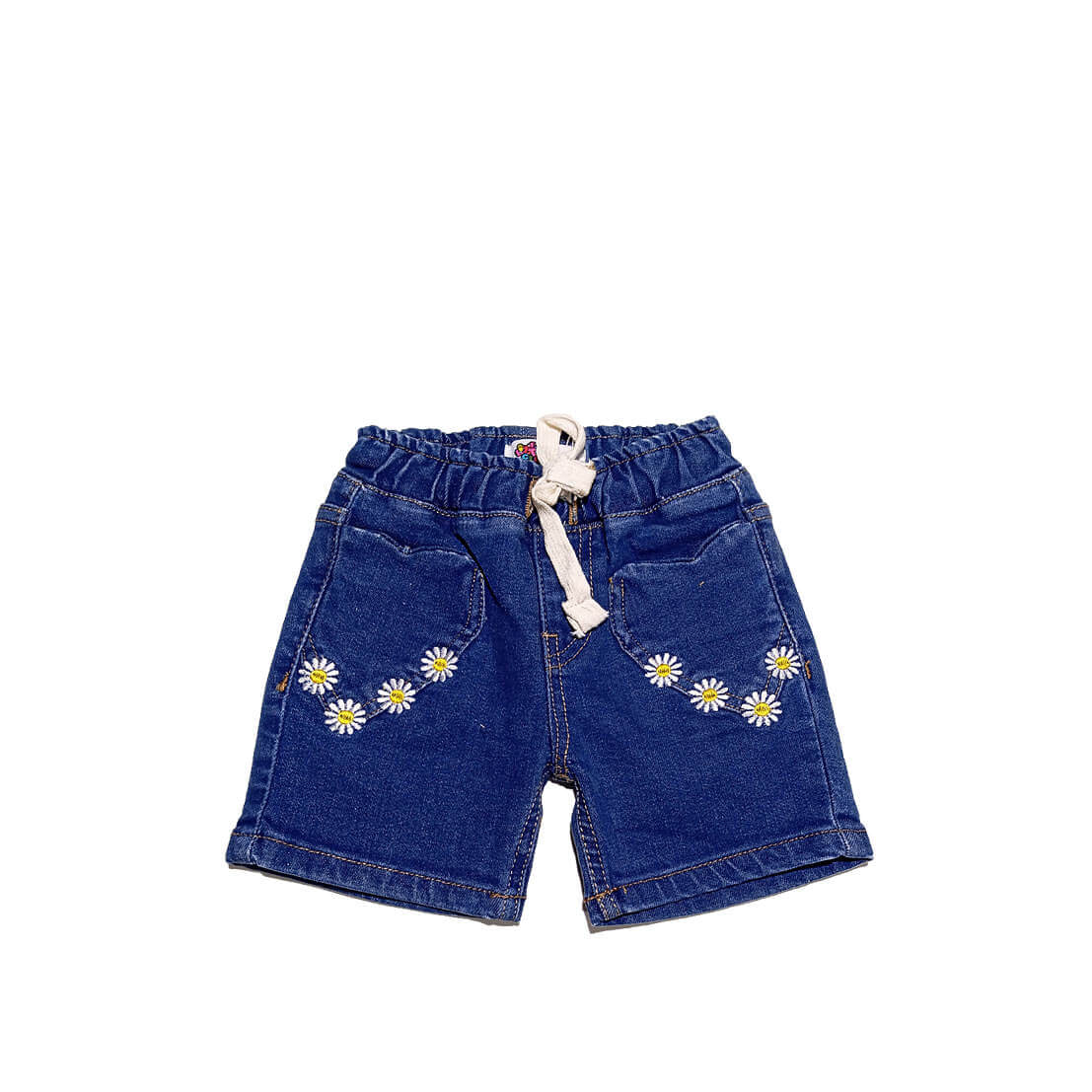 Heart Pocket Shape Sunflowers Denim Shorts - Dark Blue