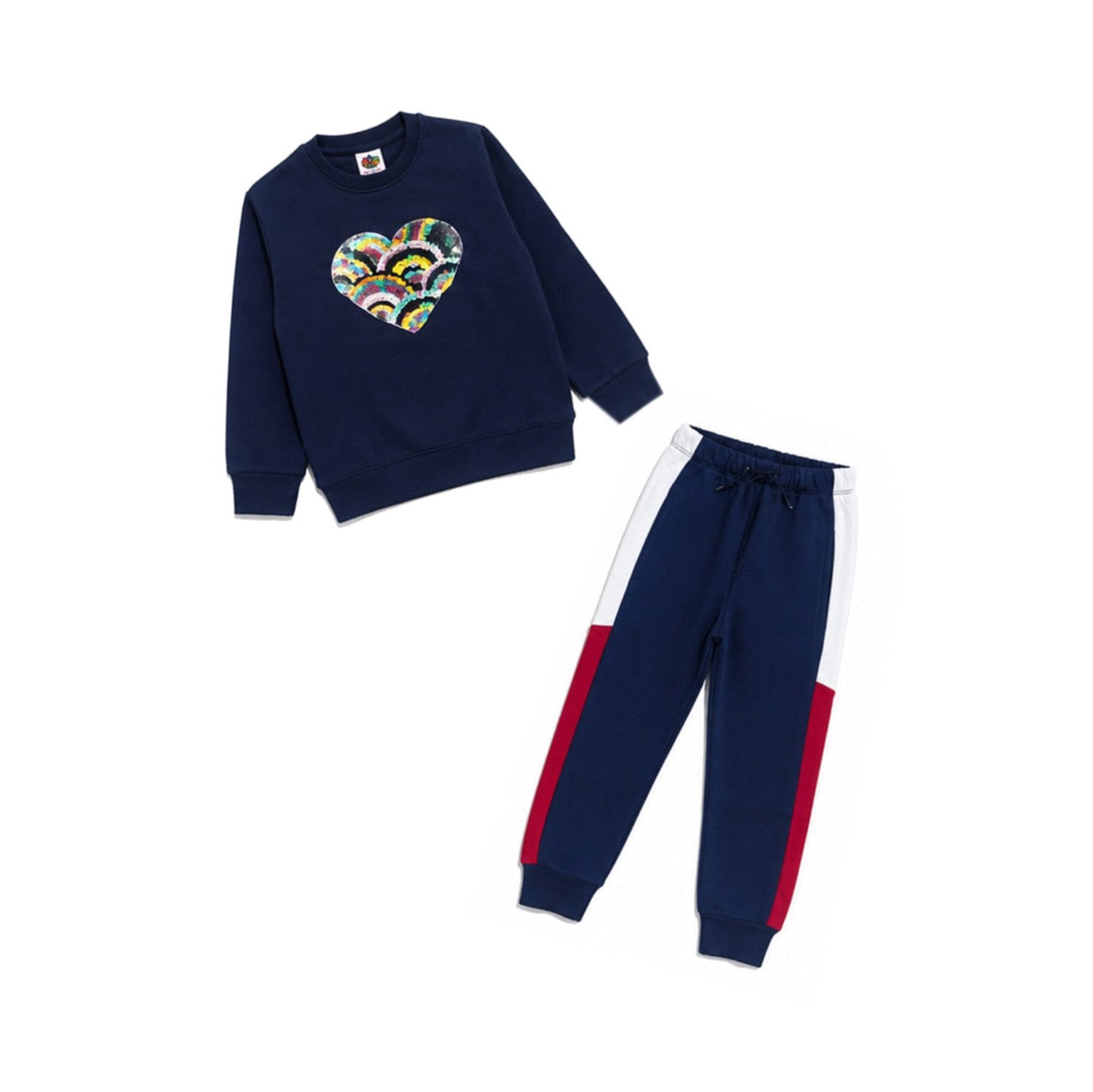 Heart Sequence Worked Fleece Tracksuit -  Navy Blue