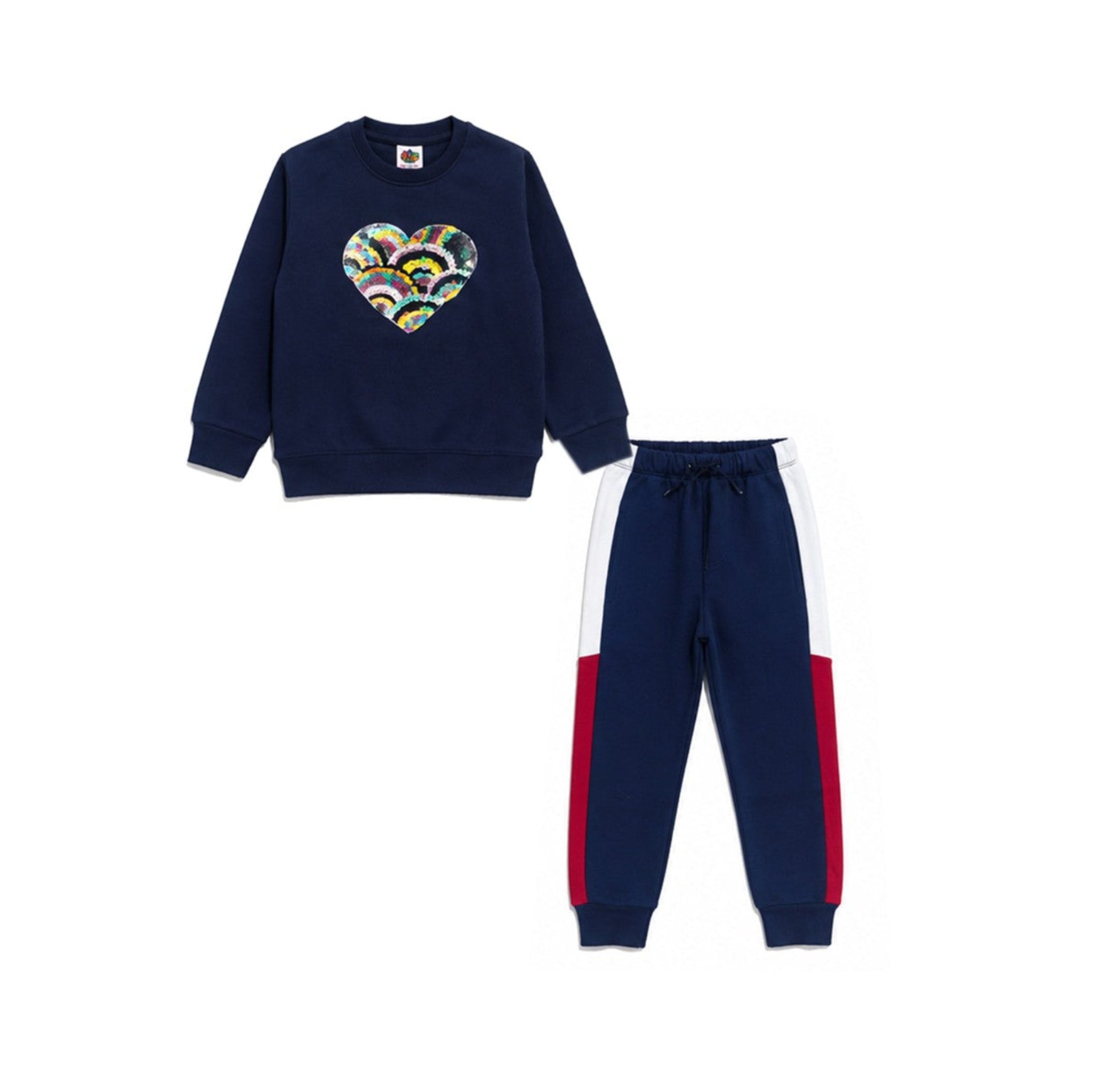 Heart Sequence Worked Fleece Tracksuit -  Navy Blue