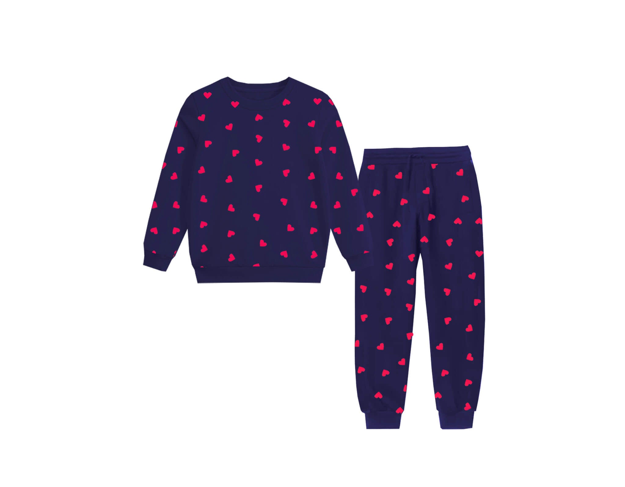 Hearts Printed Fleece Tracksuits - Navy Blue