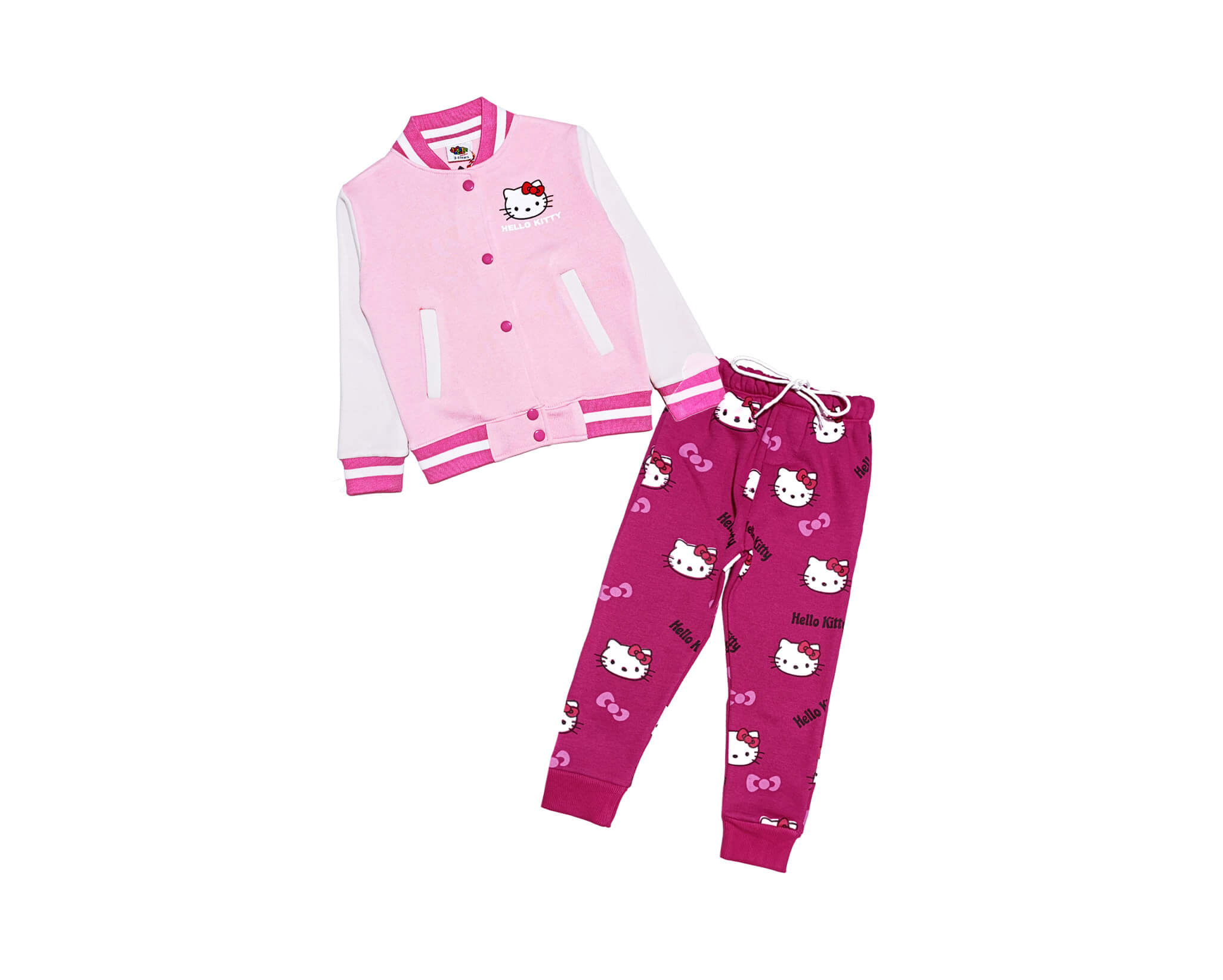 Hello Cute Kitty BaseBall Tracksuit -Baby Pink &amp; Shocking Pink