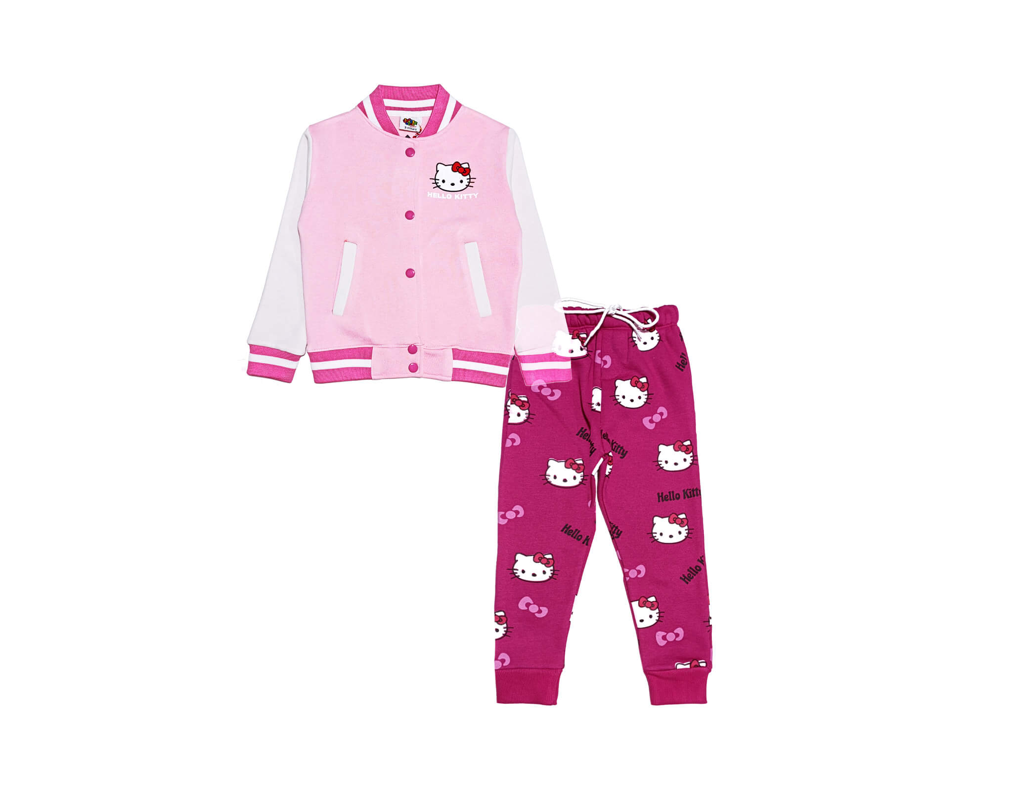 Hello Cute Kitty BaseBall Tracksuit -Baby Pink &amp; Shocking Pink