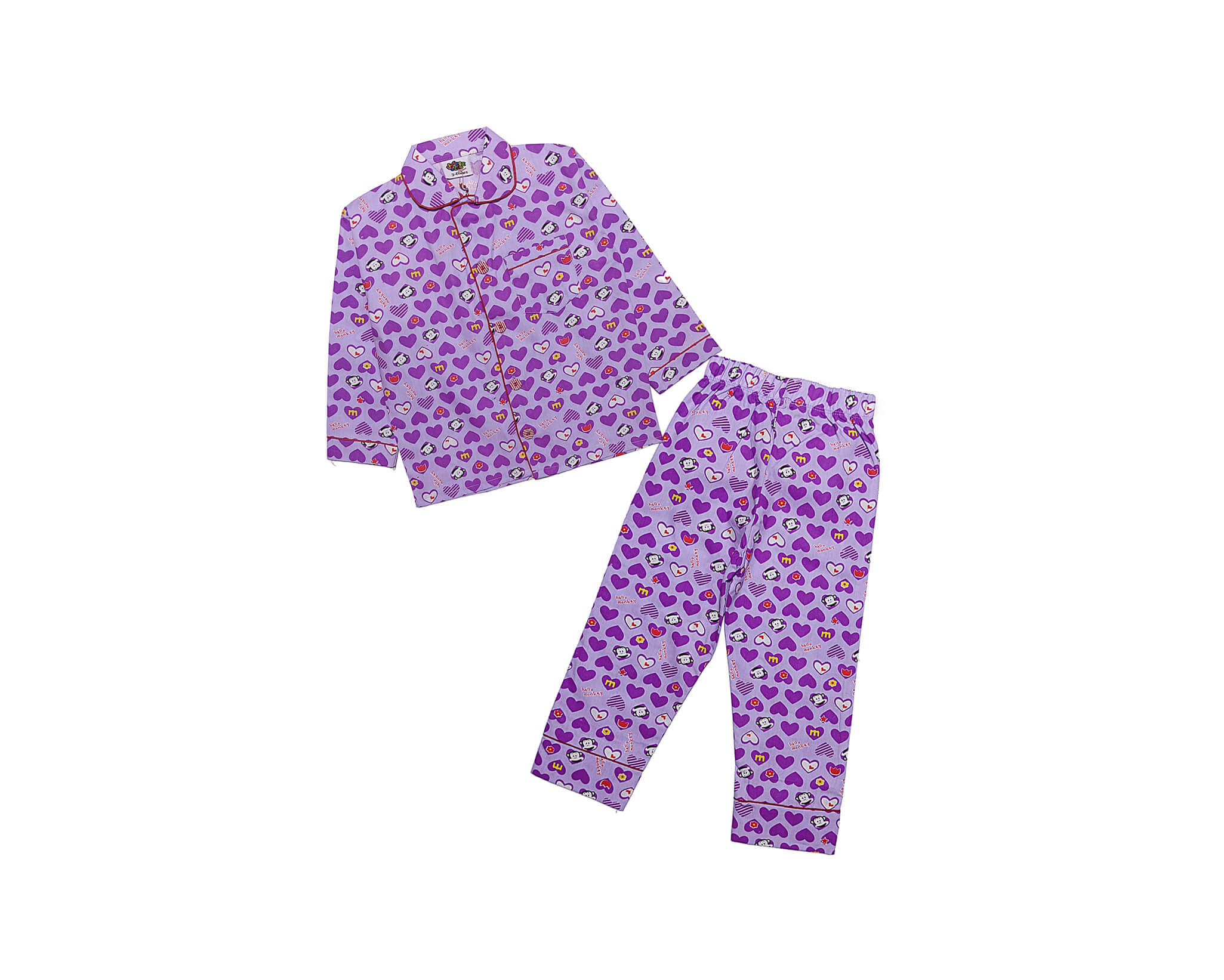 Hello Monkey Cotton Full Sleeves Nightsuit - Purple