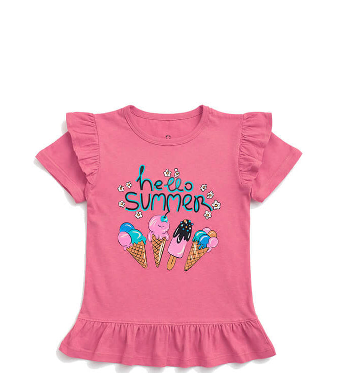 Hello Summer Ice Cream Tee Shirt-Pink