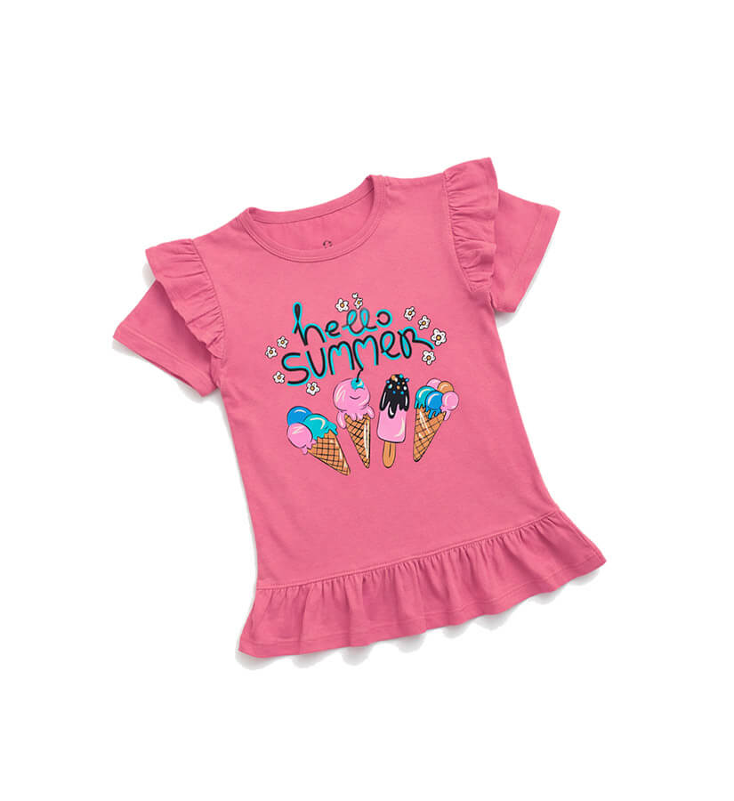 Hello Summer Ice Cream Tee Shirt-Pink