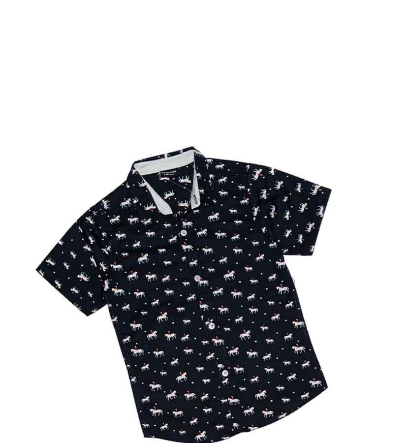 Hide Mickey Checked Twofer Double Cotton Casual Shirt - Blue