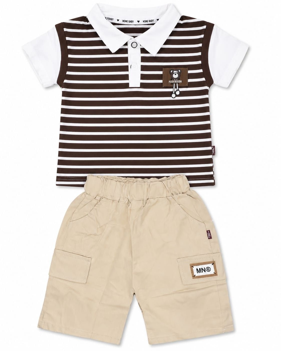 Brown Striped Polo Shirt With Shorts