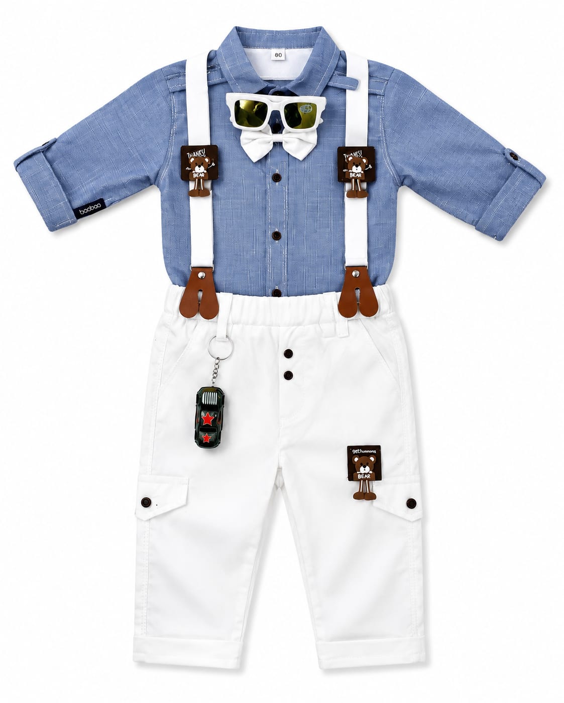 Blue Check Galace Bow Casual Shirt With Pent