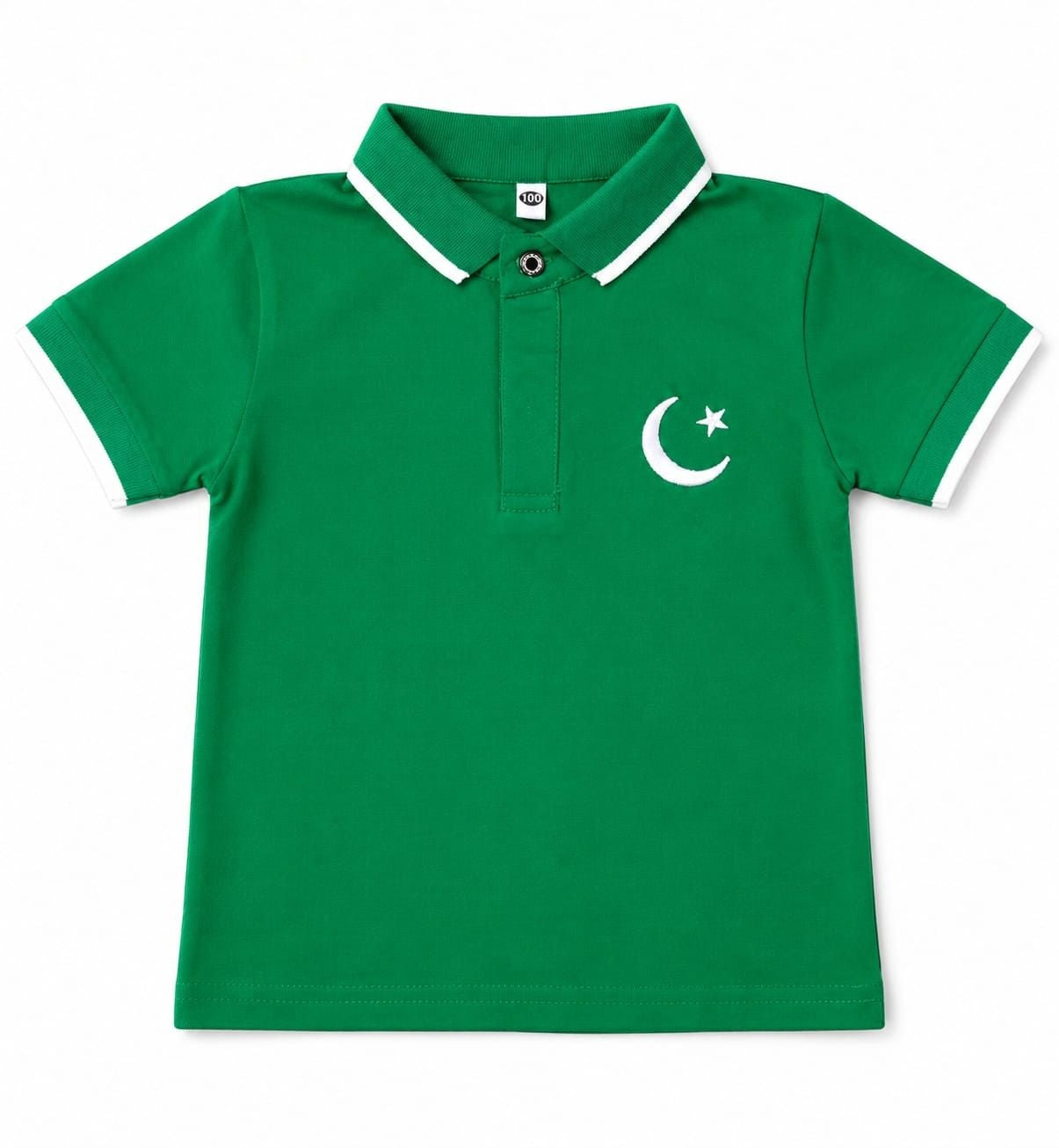 Star & Moon Green Polo Shirt With White Rib For Boys