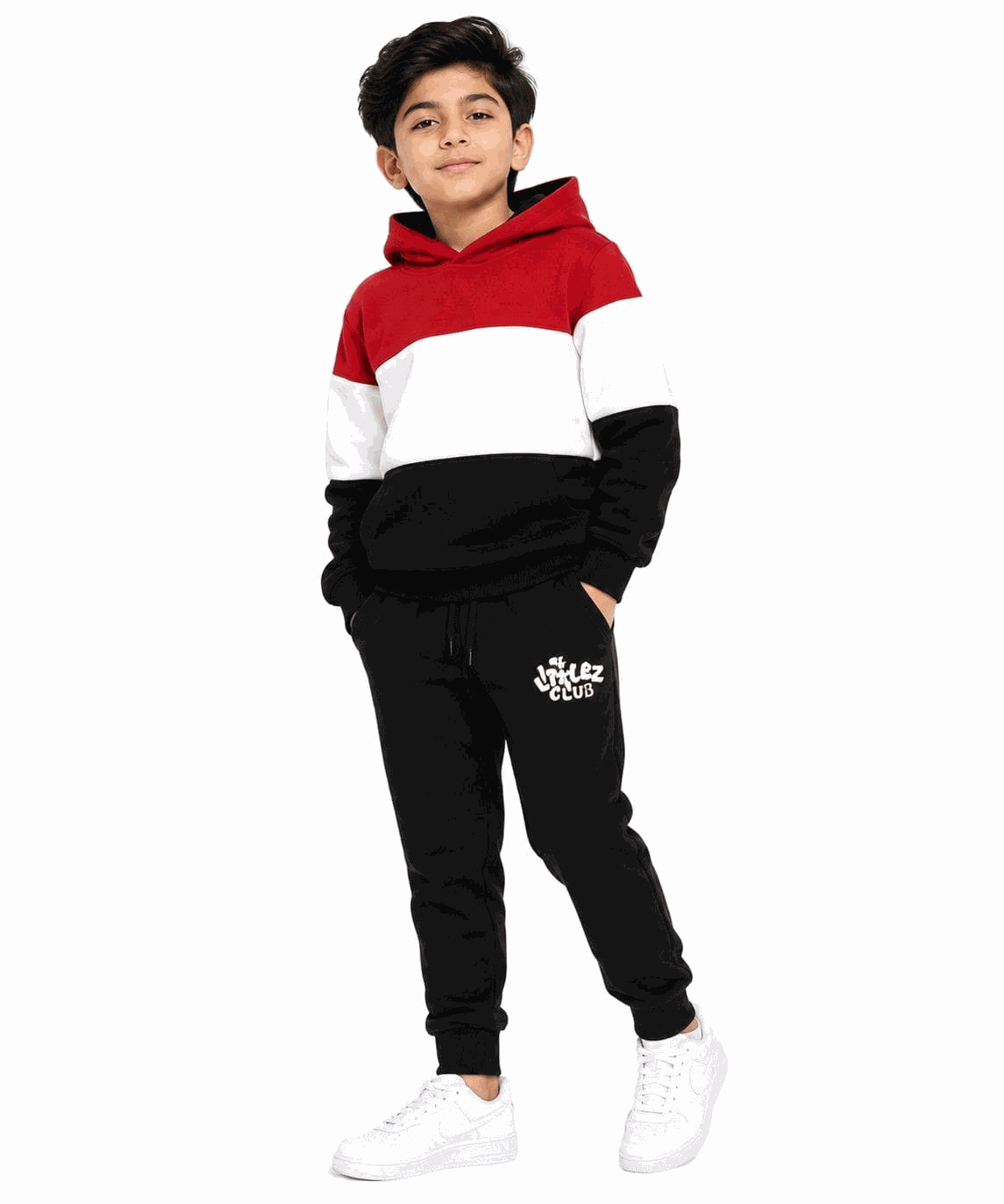 Warm with Littlez Club Pennal Hoodie Tracksuit -Red White Black
