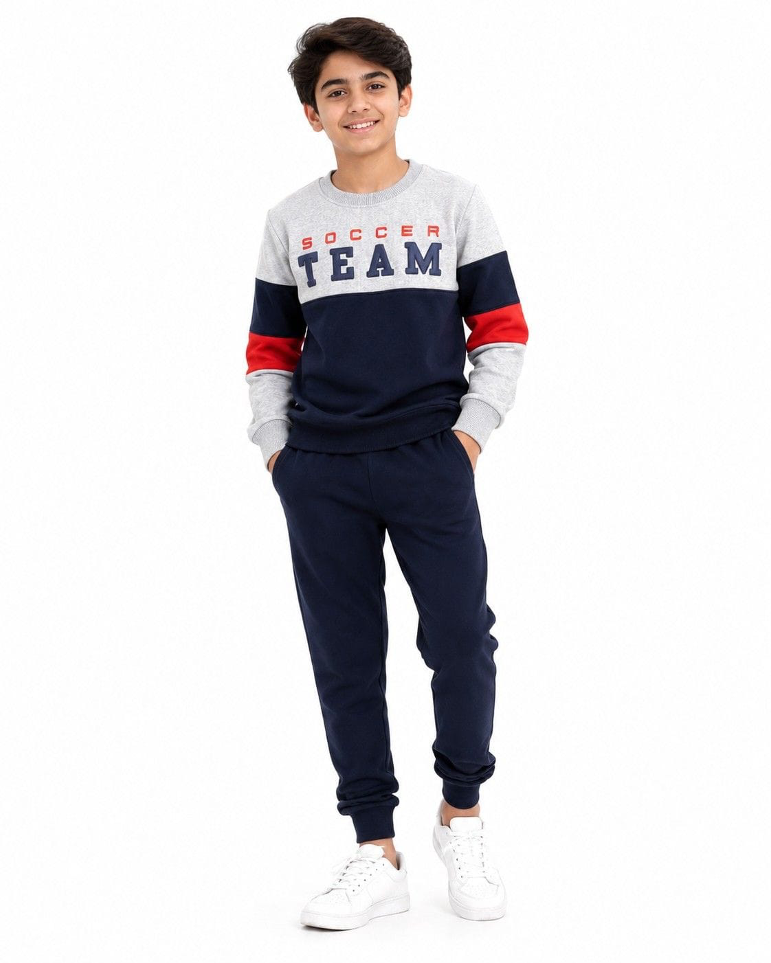 Soccer Team Stylish Penal Fleece Tracksuits - Gray &amp; Navy